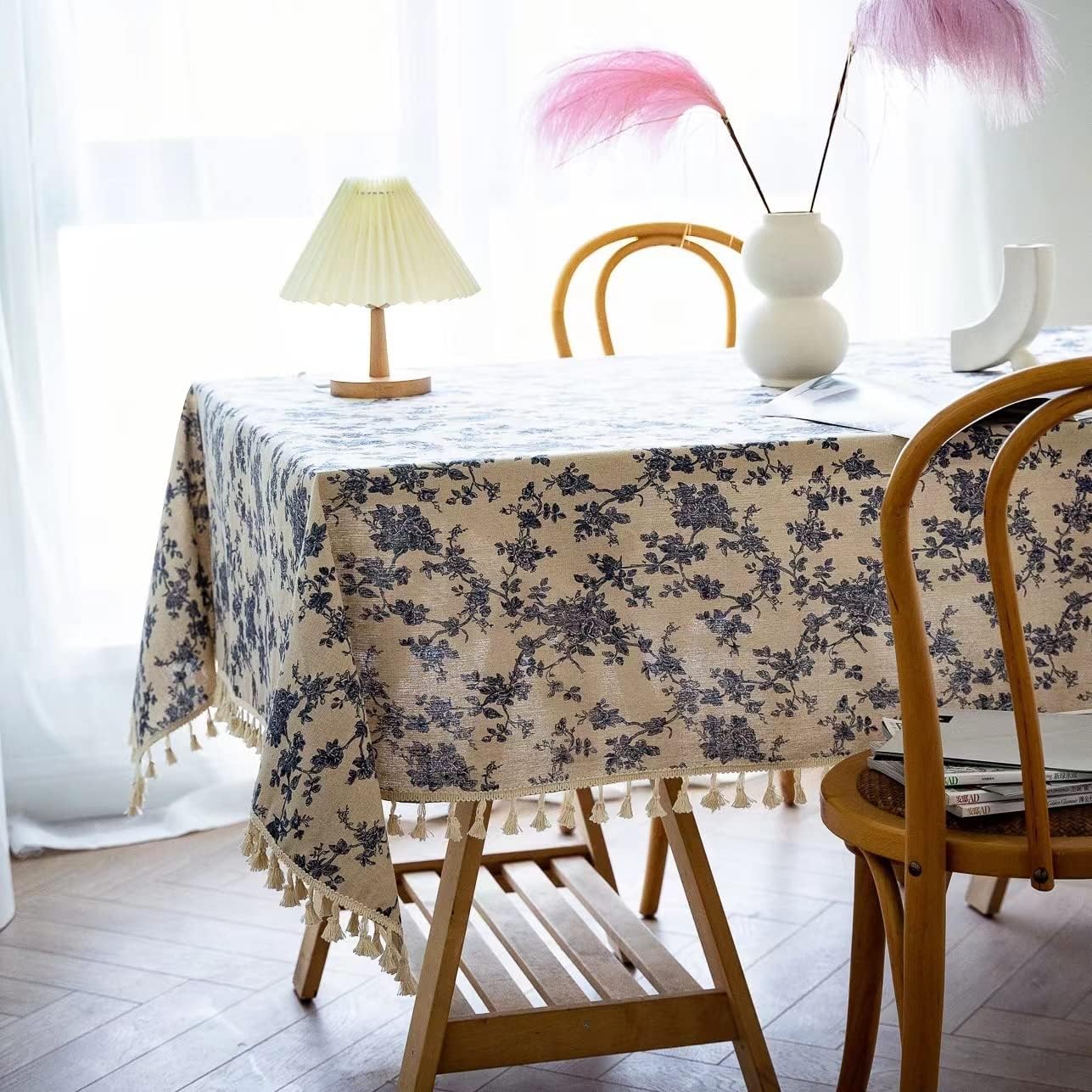 French Rose Tassel Tablecloth 55x102 inches Coordinate Your Kitchen Dining Kennedy Collection