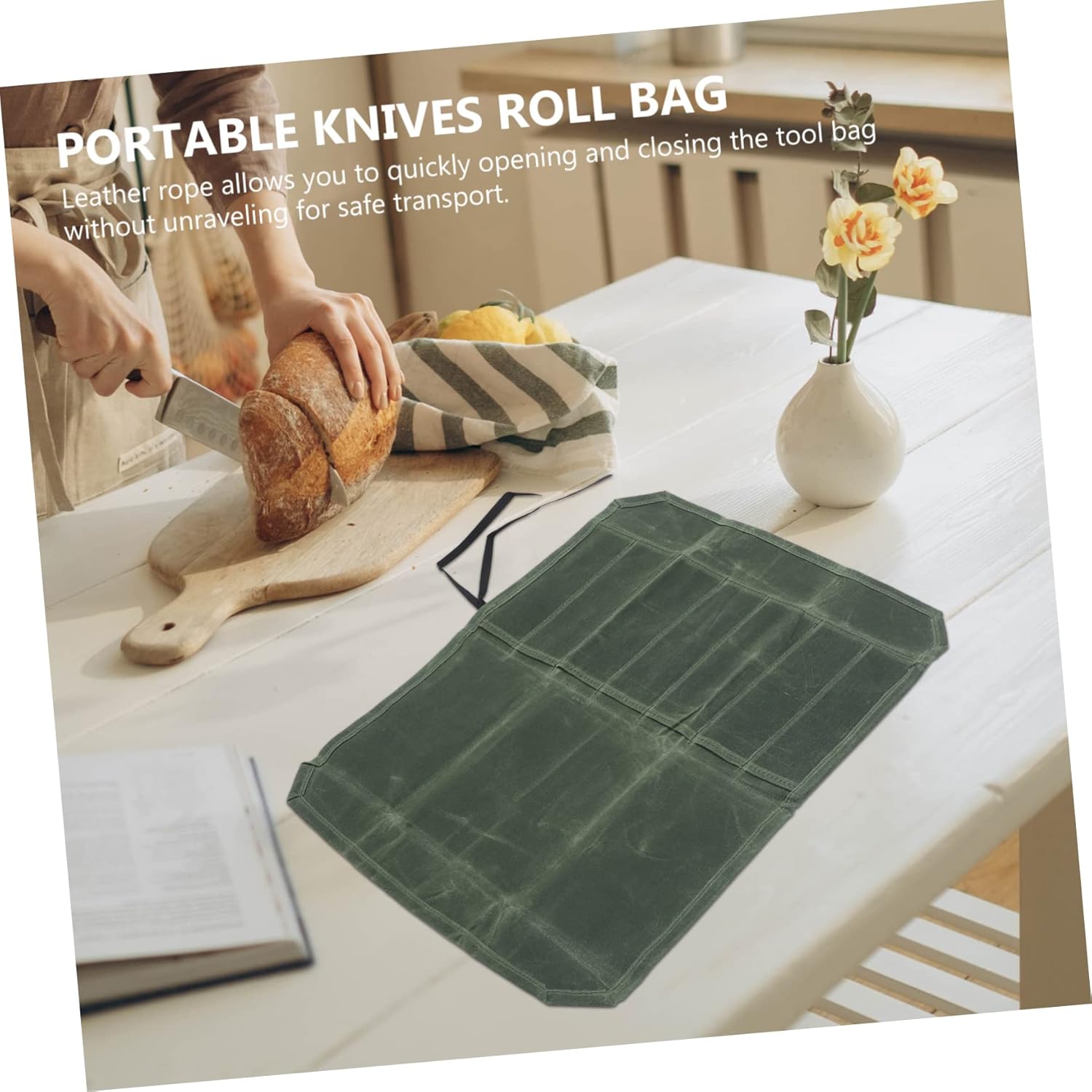 SHOWERORO Waxed Canvas Roll Tool Bag for Professional Chefs Kitchen Experts