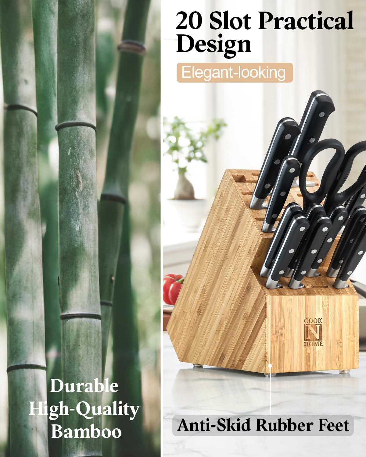 Cook N Home Bamboo Knife Storage Block