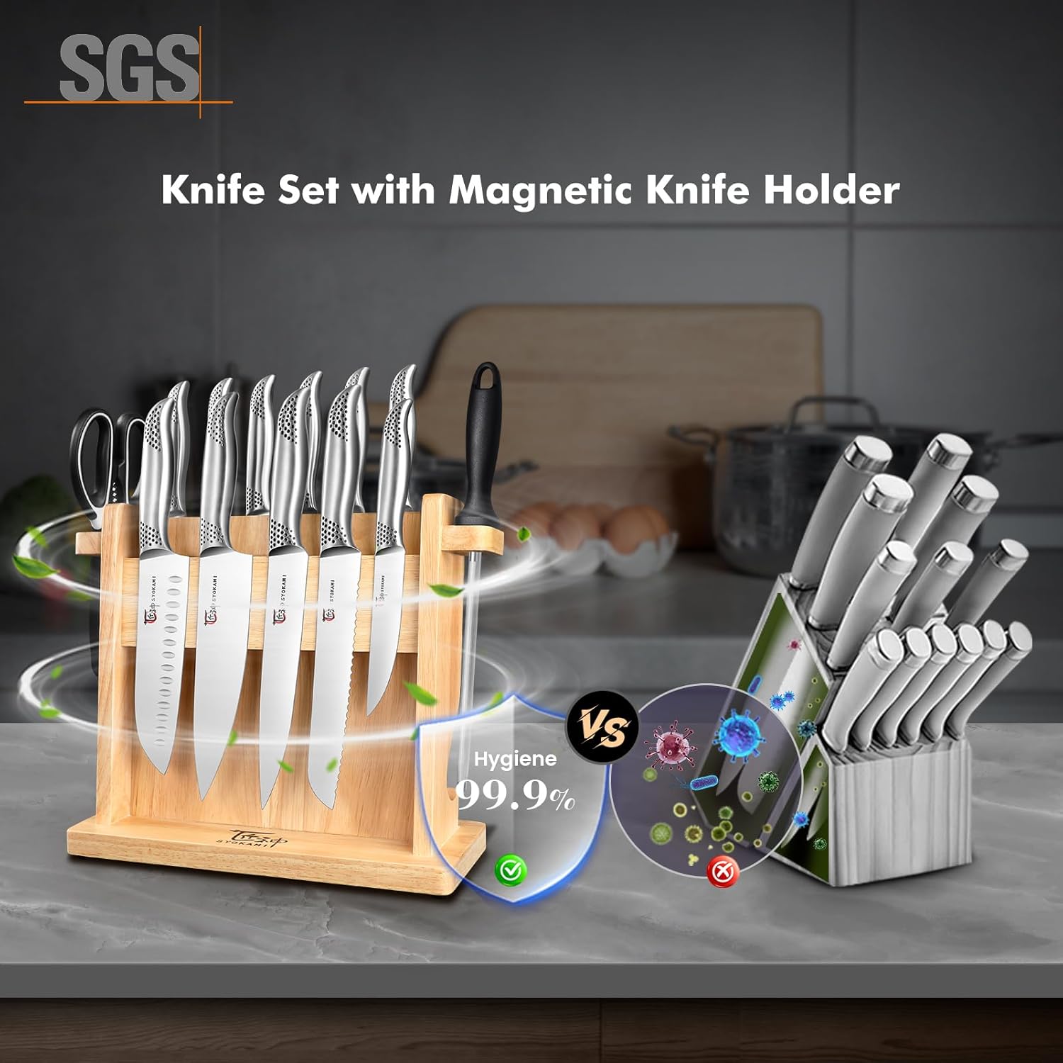 14-Piece Ergonomic Japanese-Style Knives Set with Magnetic Block