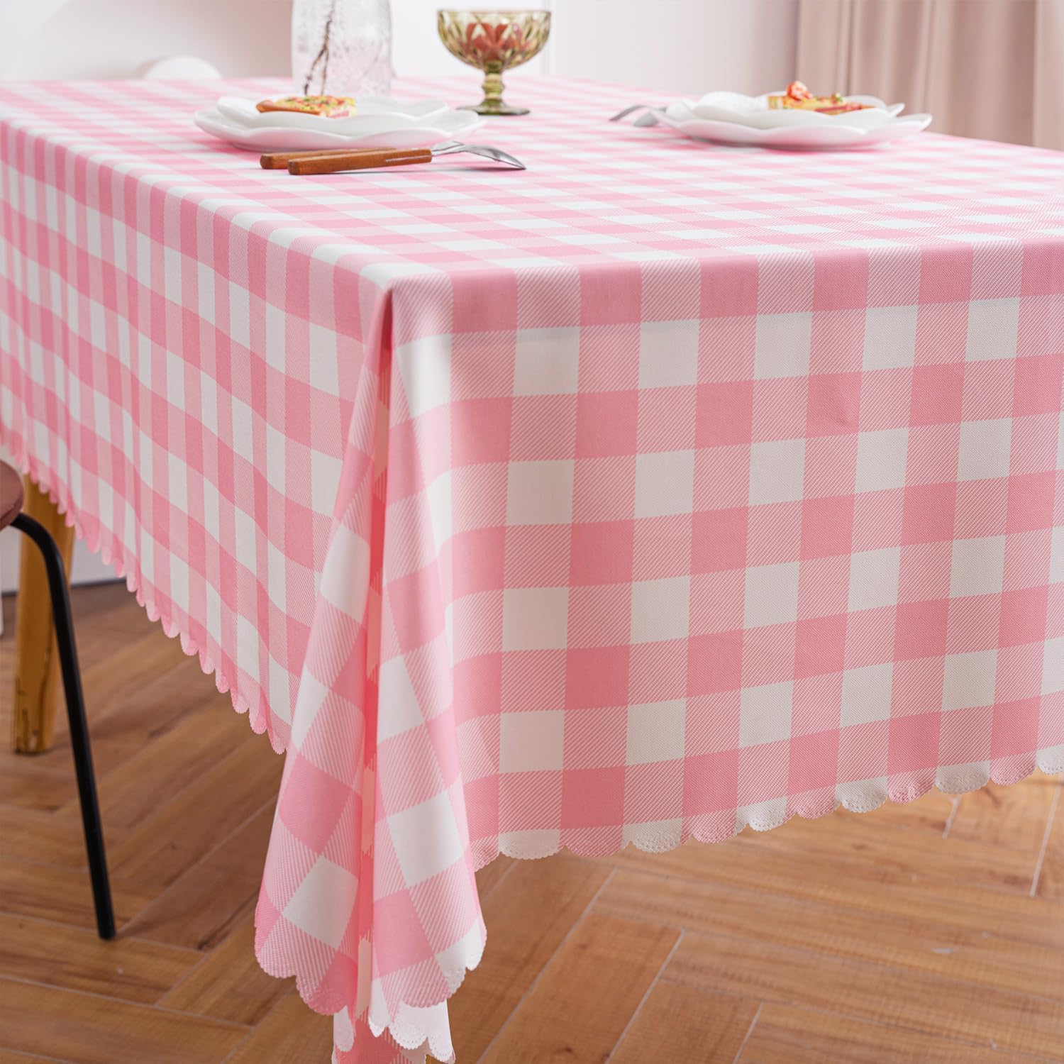 Premium Pink Gingham Tablecloth
