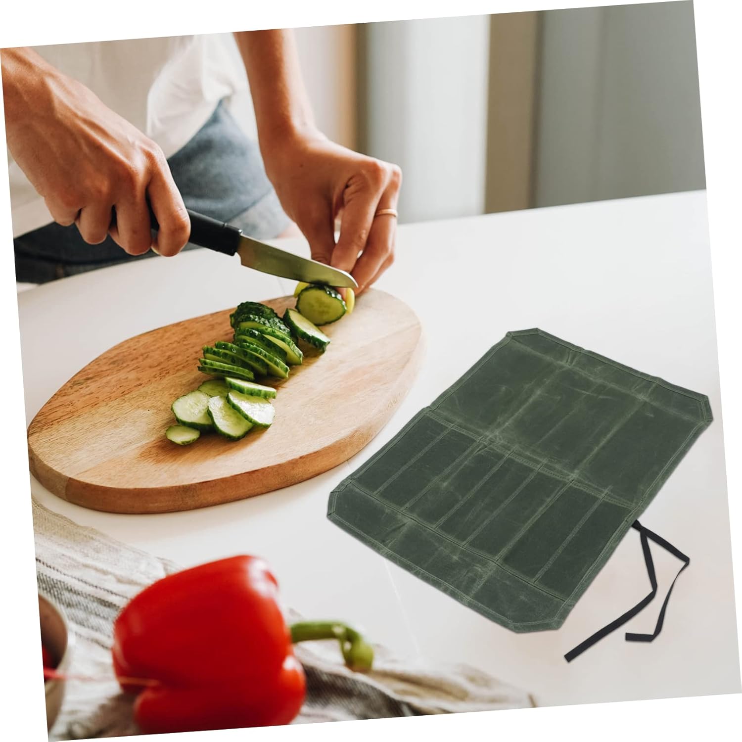 SHOWERORO Waxed Canvas Roll Tool Bag for Professional Chefs Kitchen Experts