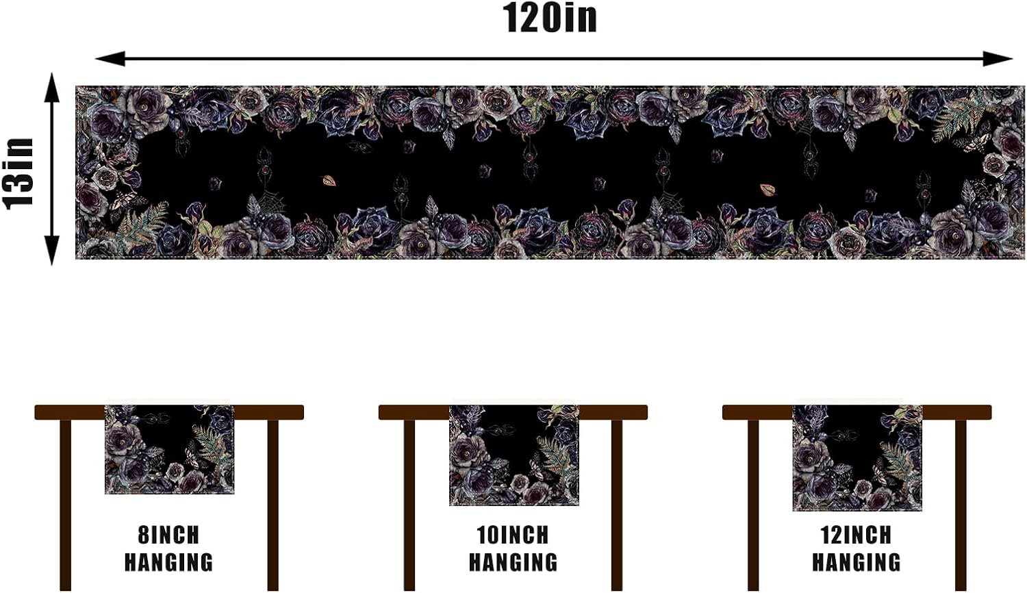 Rvsticty Gothic Skull Roses Table Runner