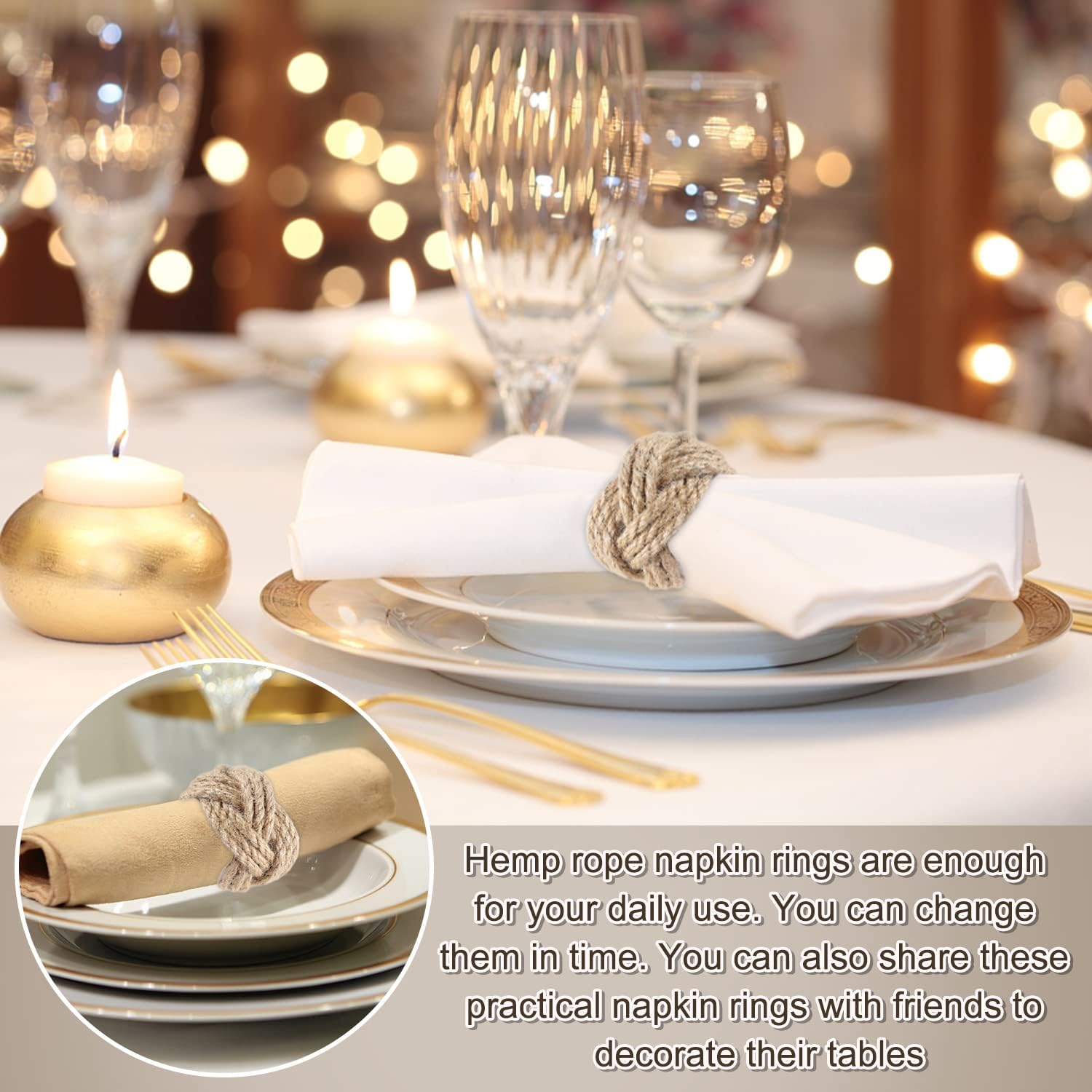 Premium burlap napkin rings set of 6