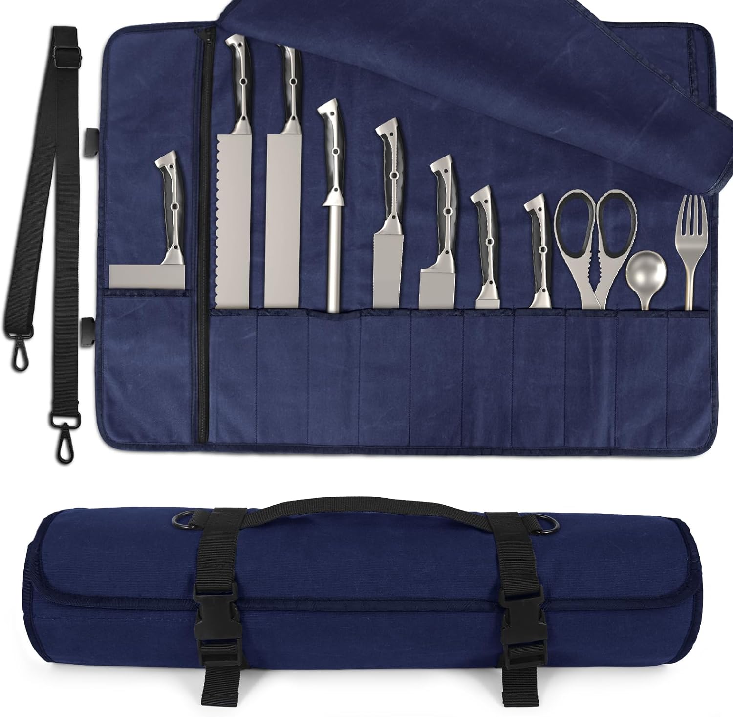 Versatile Durable Knife Roll for Kitchen Essentials Blue