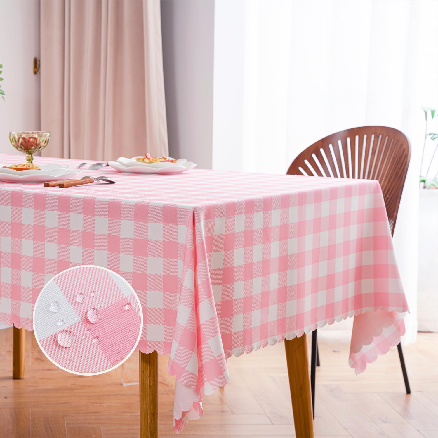 Premium Pink Gingham Tablecloth