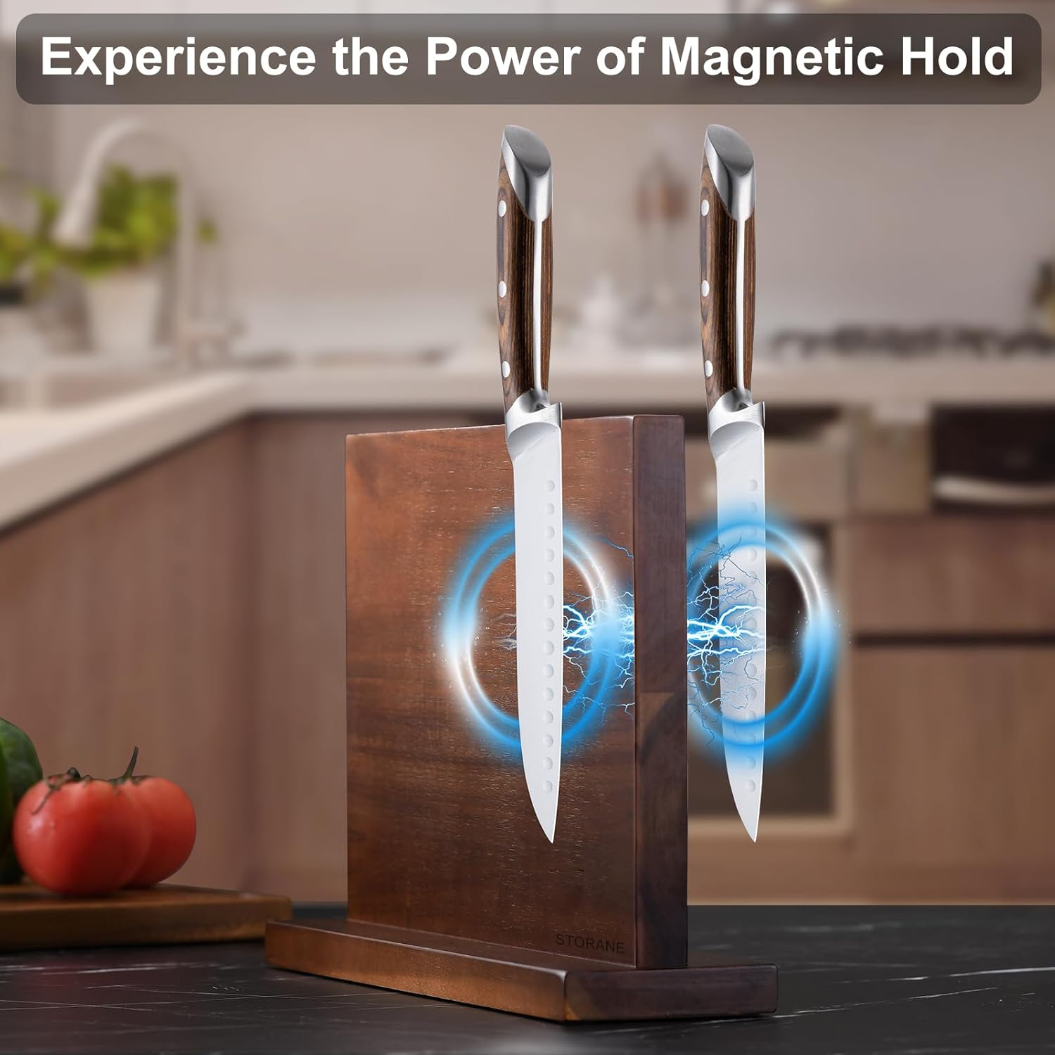 Storane Magnetic Knife Block - Acacia Wood Double Sided Holder