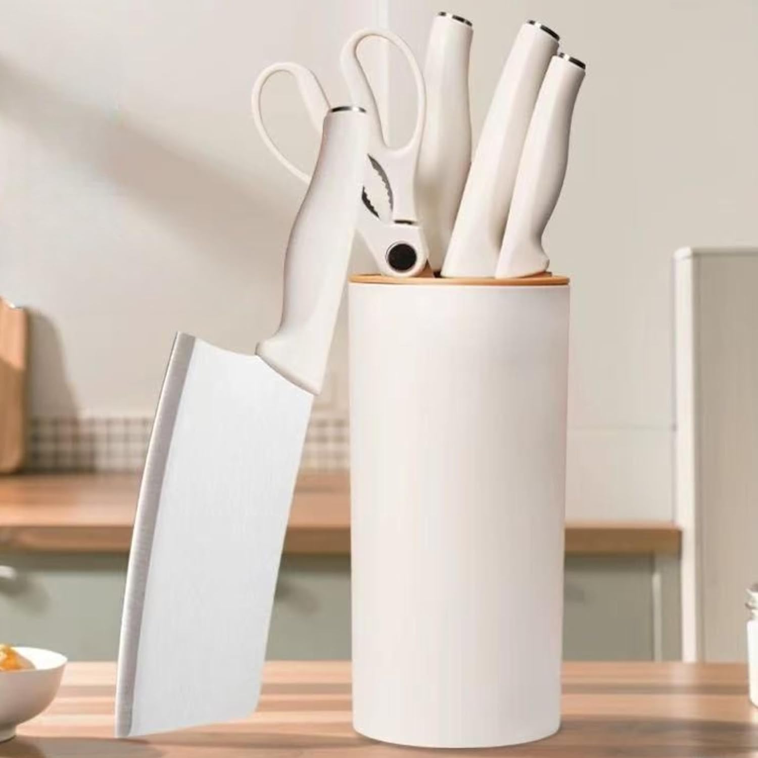Small Knife Block Set 5PCS White Compact Kitchen Tools For Apartments Campers