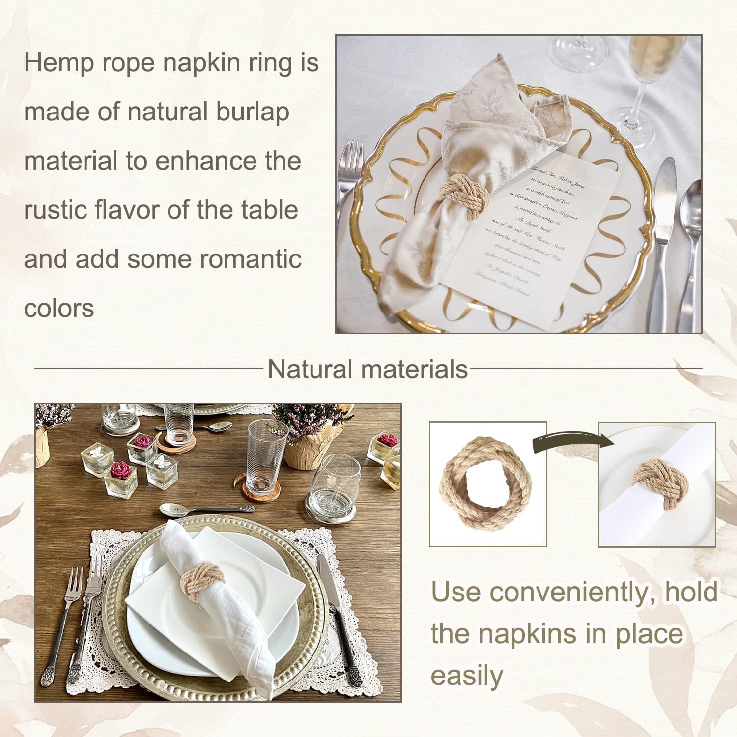 Premium burlap napkin rings set of 6