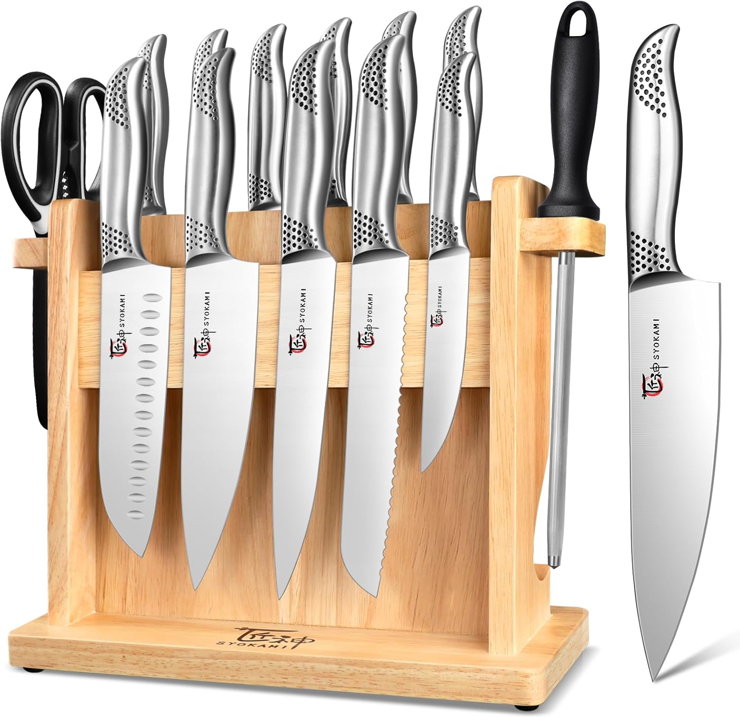 14-Piece Ergonomic Japanese-Style Knives Set with Magnetic Block