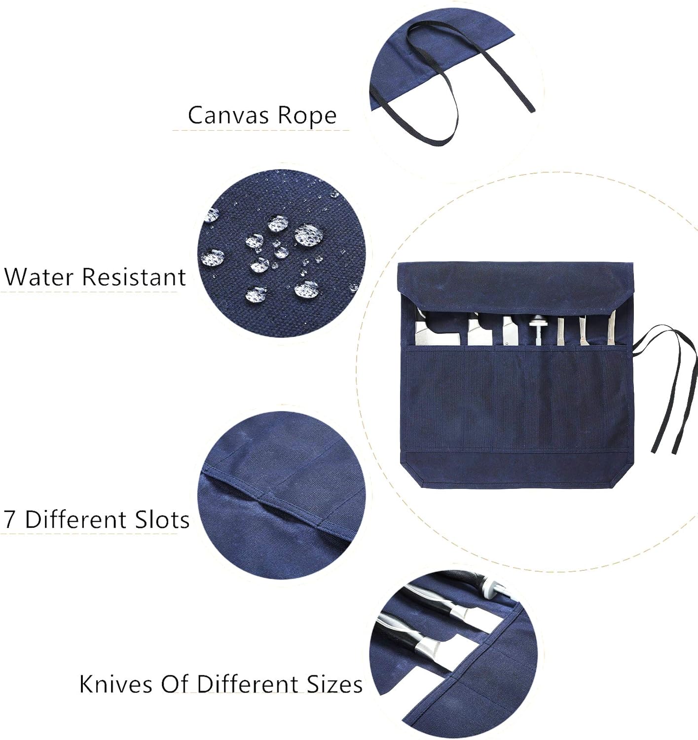 Denifiter Heavy Duty Knife Bag 16oz Waxed Canvas 7-Slot Blue