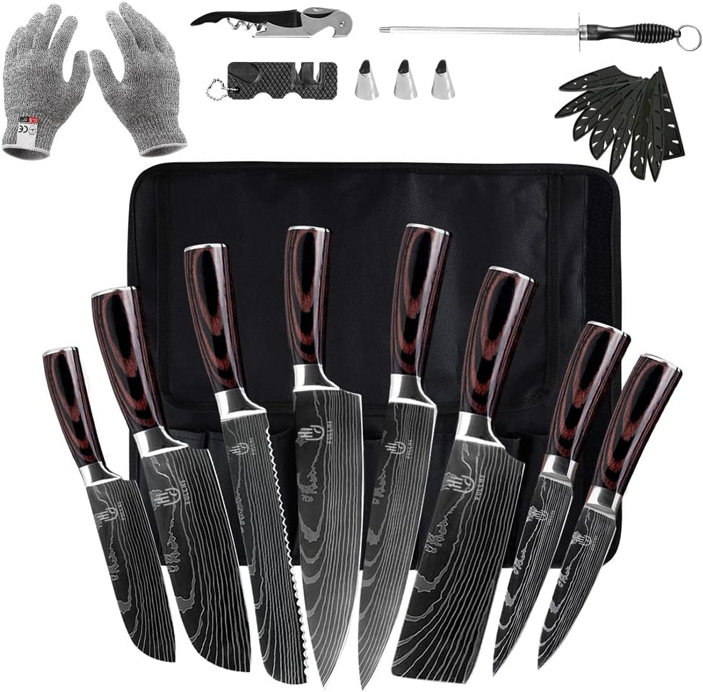 FULLHI 14pcs Japanese Knife Set with Safety Accessories