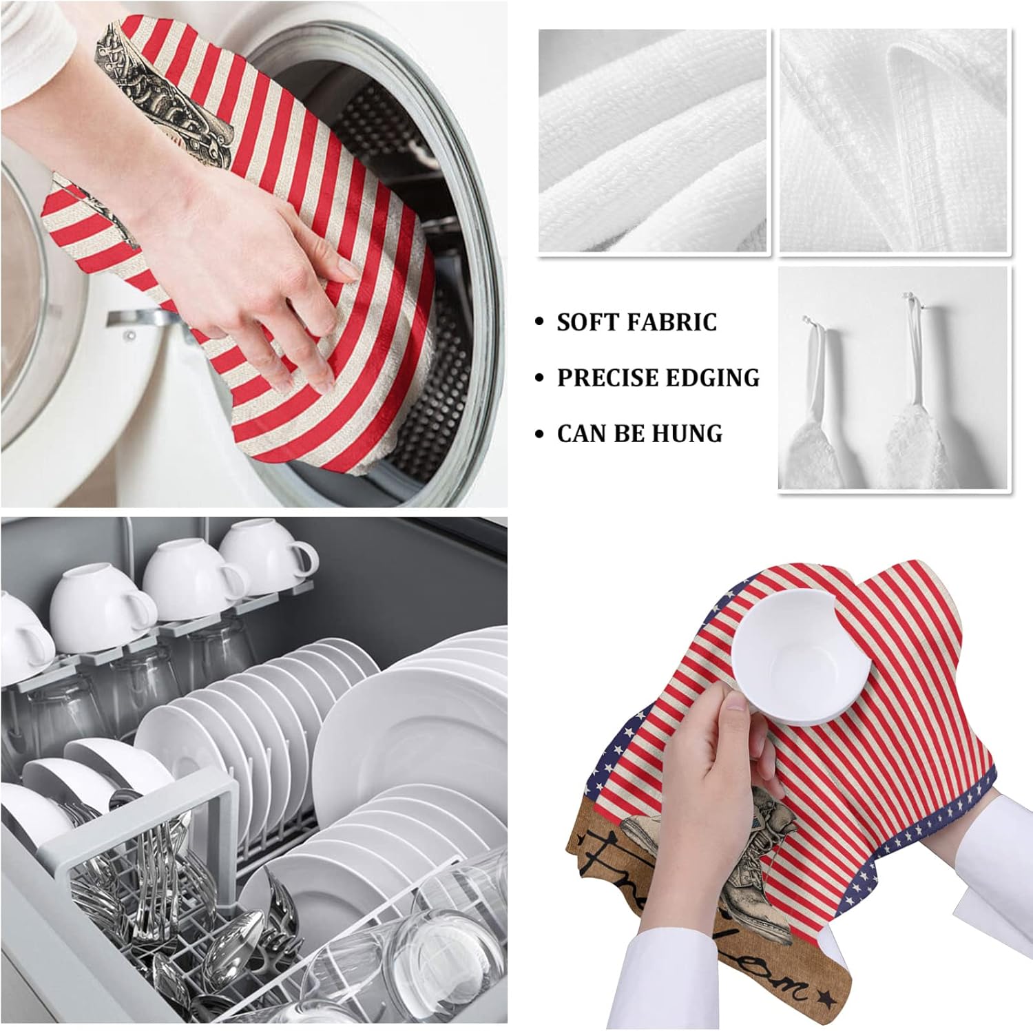Patriotic Independence Stripes Kitchen Towels 18x28 2 Pack