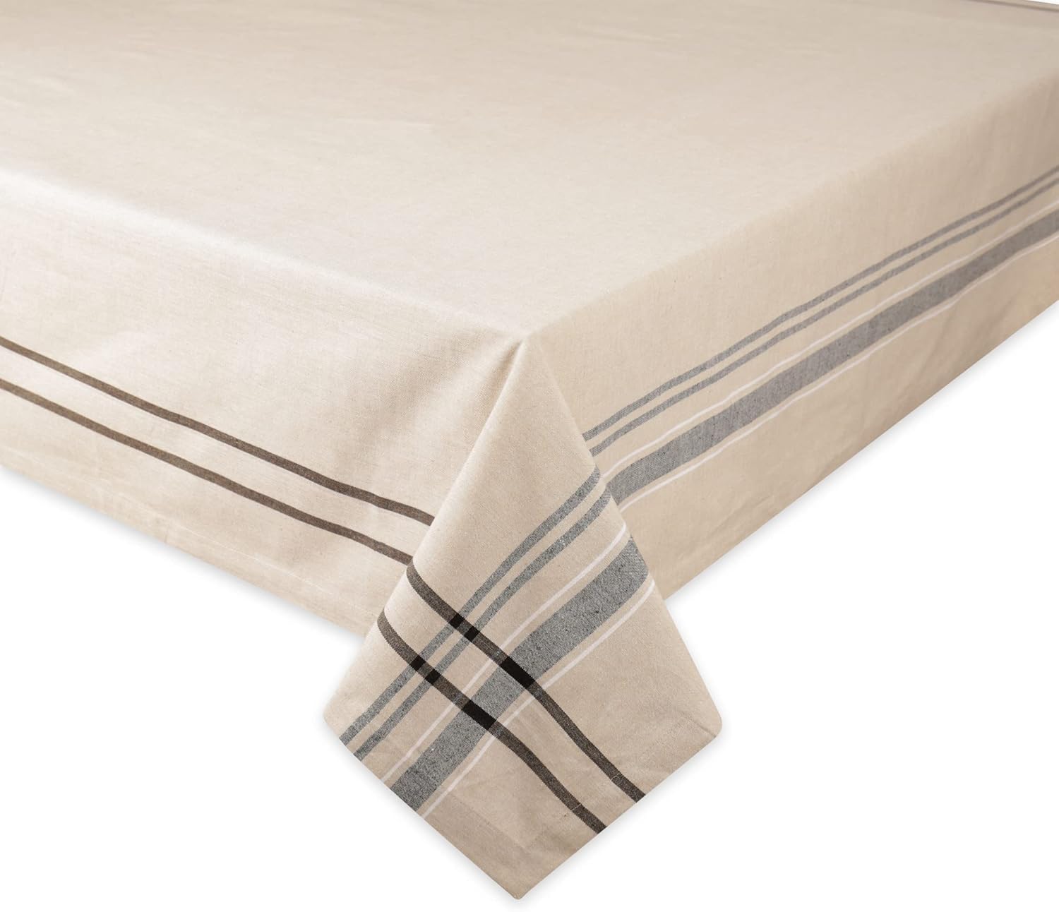 DII French Stripe Tablecloth 60x104_taupeBlack