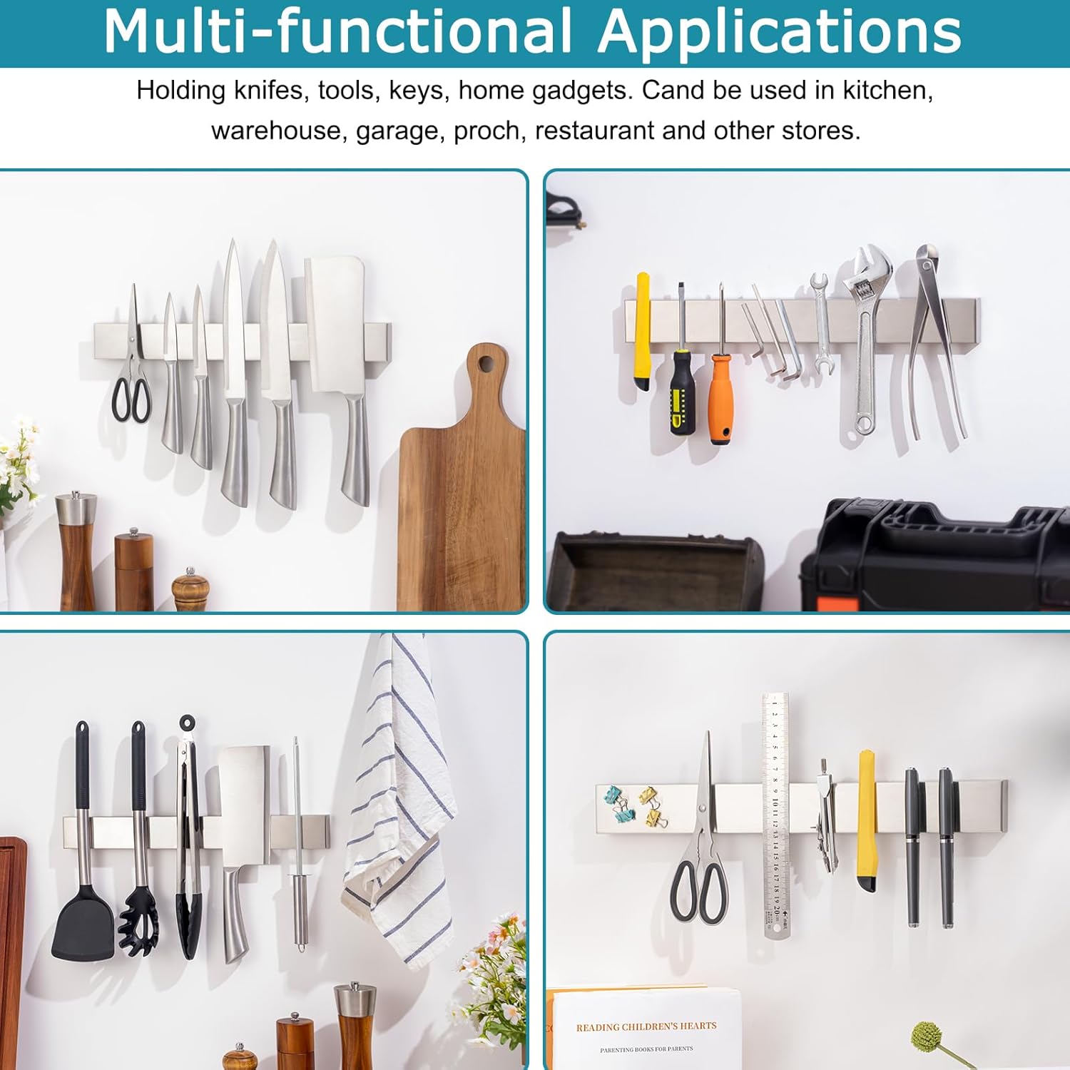 Professional 16 Magnetic Knife Strip Stainless Steel Durable Kitchen Organizer