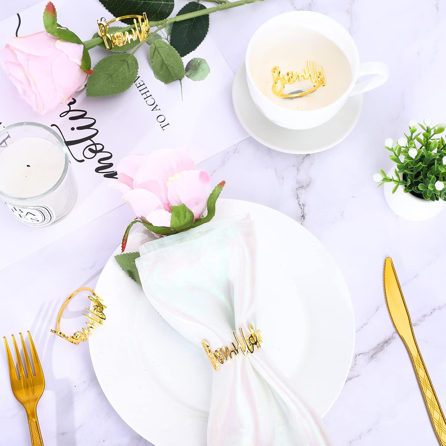 12pc Gold Napkin Rings with Bismillah for Eid Ramadan More