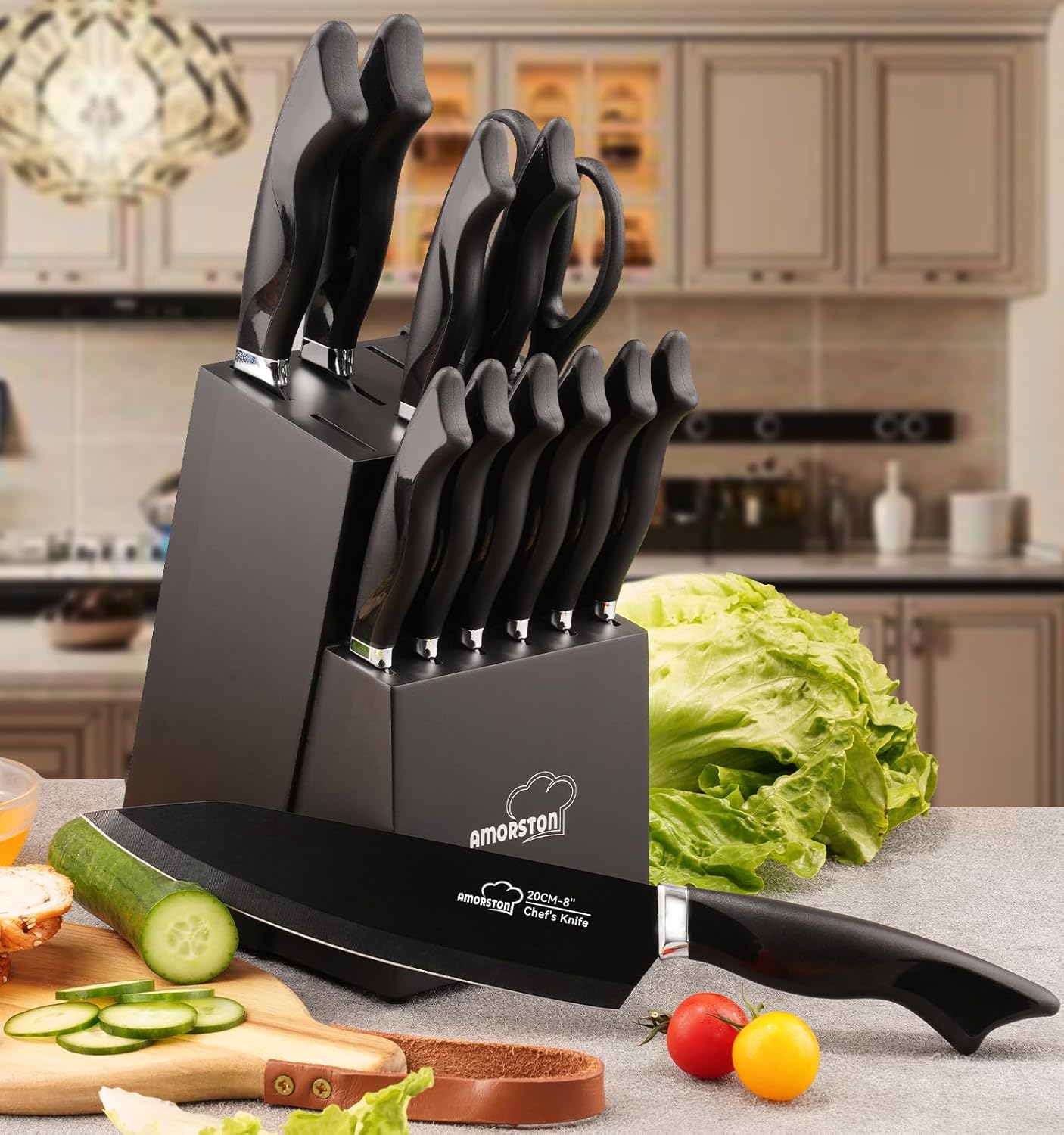 15-Piece Luxury knives set with built-in sharpener