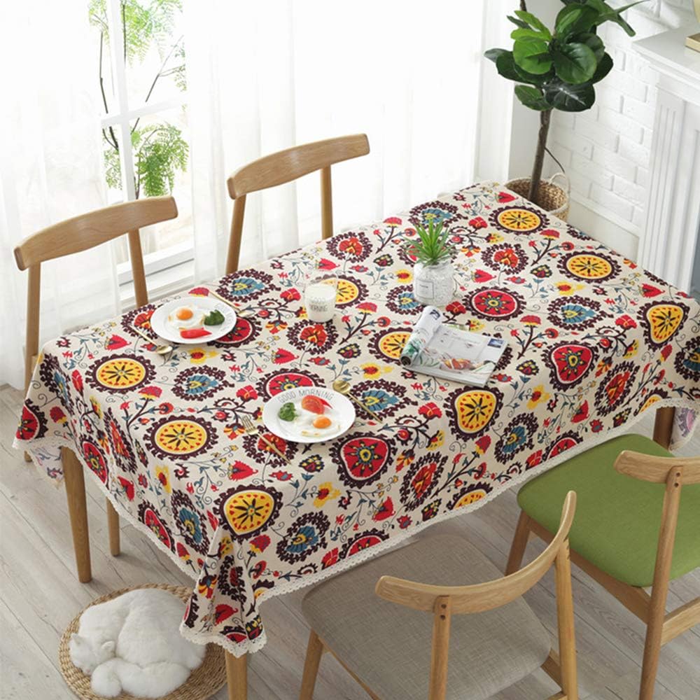 Aothpher Modern Boho Floral Jacquard Washable Tablecloth with Lace Edging