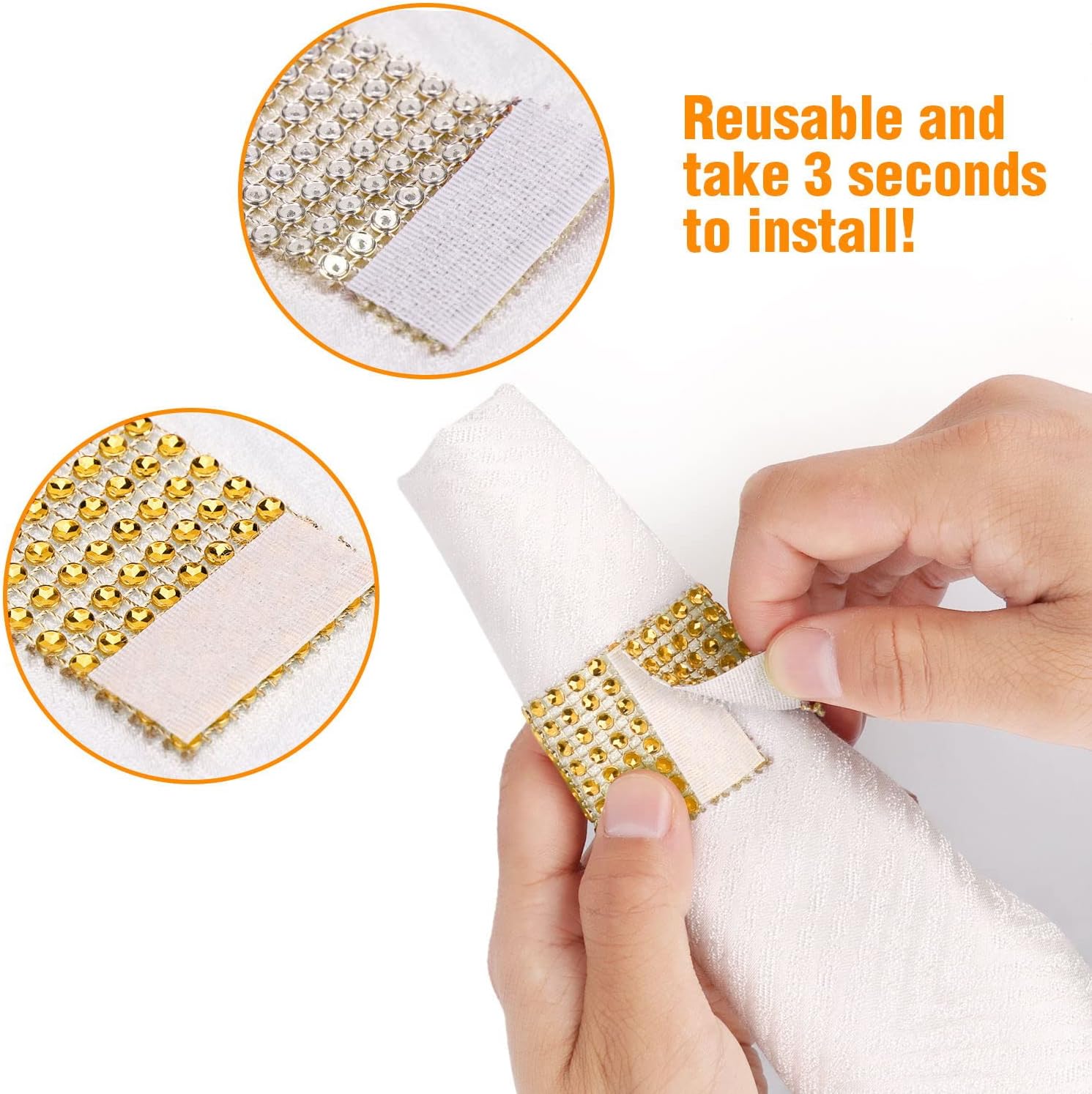 Bling Napkin Rings Set of 150 Rhinestone Gold Napkin Holder