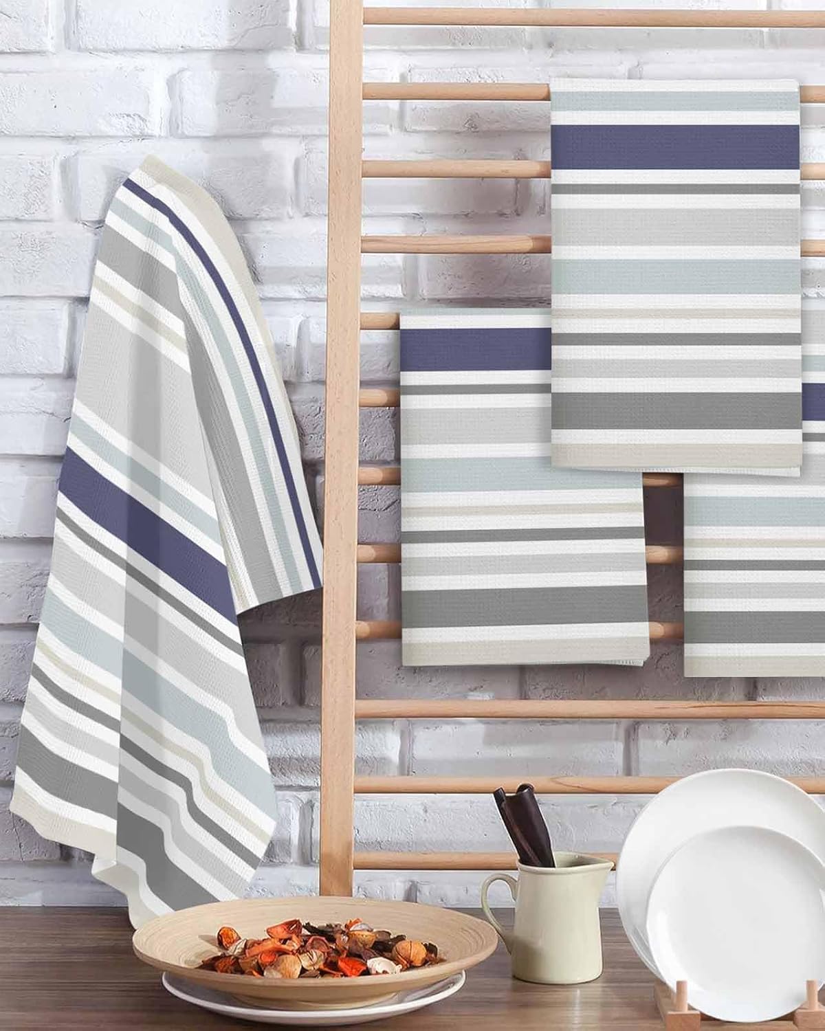 Stripes Waffle Kitchen Hand Towels Set - Quick Dry Soft and Versatile