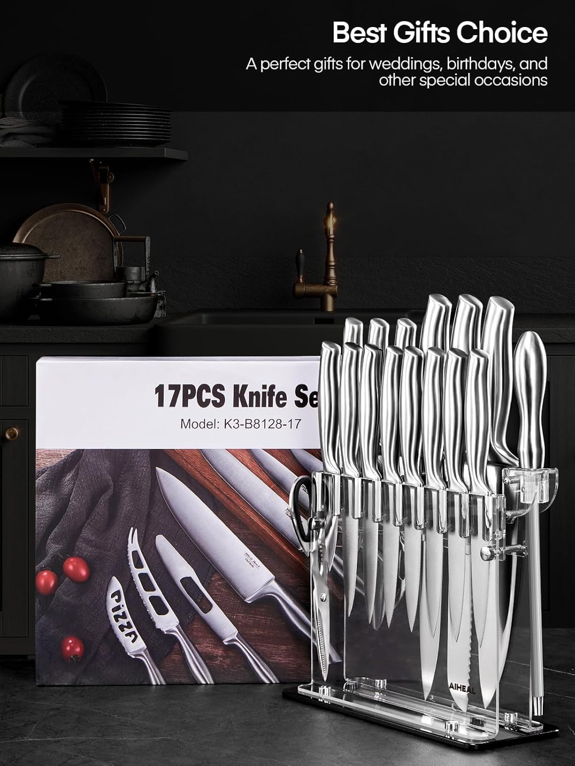 Aiheal Premium 17-Piece All-Purpose Knife Set