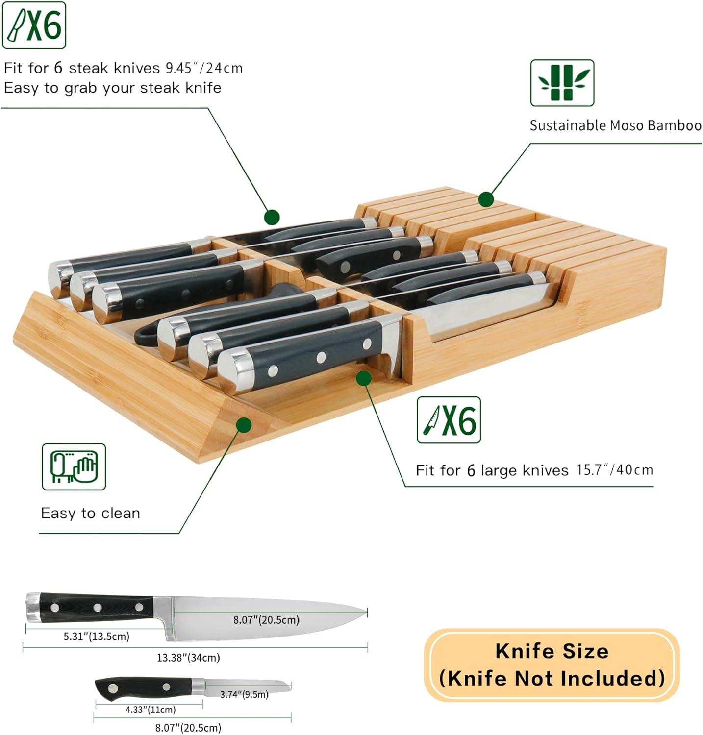Utoplike Bamboo Knife Block - Organize Your Kitchen Tools