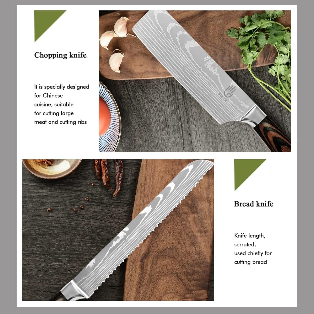FULLHI 14pcs Japanese Knife Set with Safety Accessories