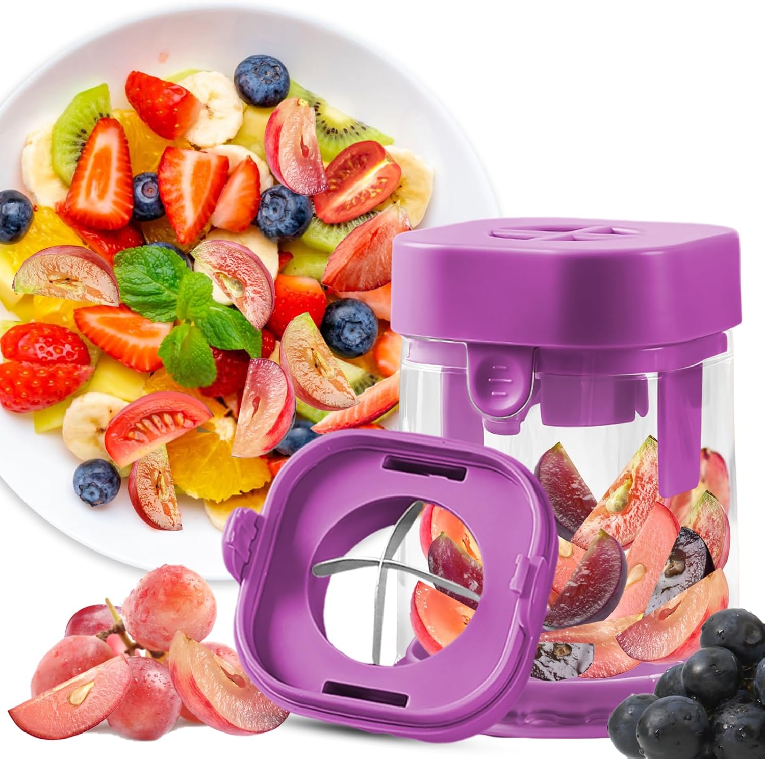 Stainless Steel Small Fruit Vegetable Cutter with Detachable Blade for Kids Purple