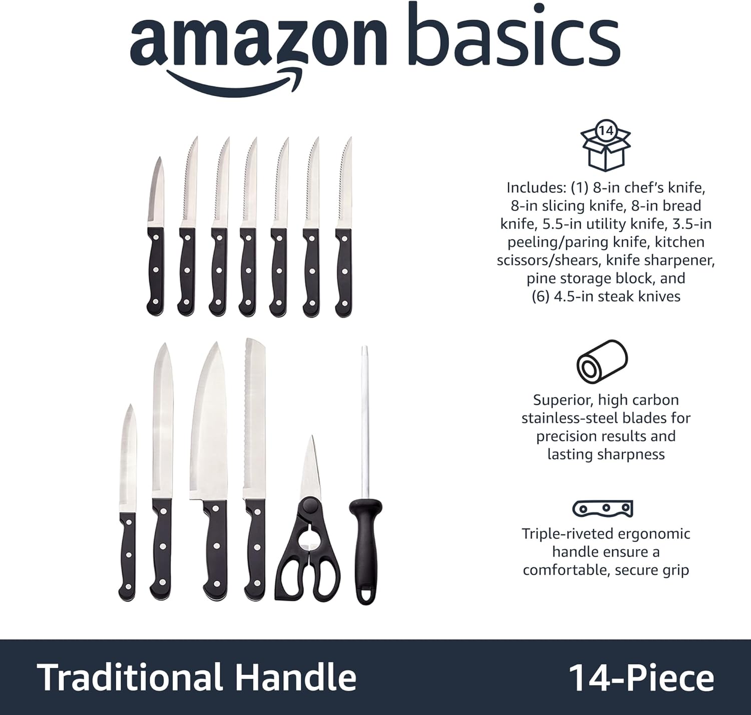 14-Piece Kitchen Knife Set with Knife Block