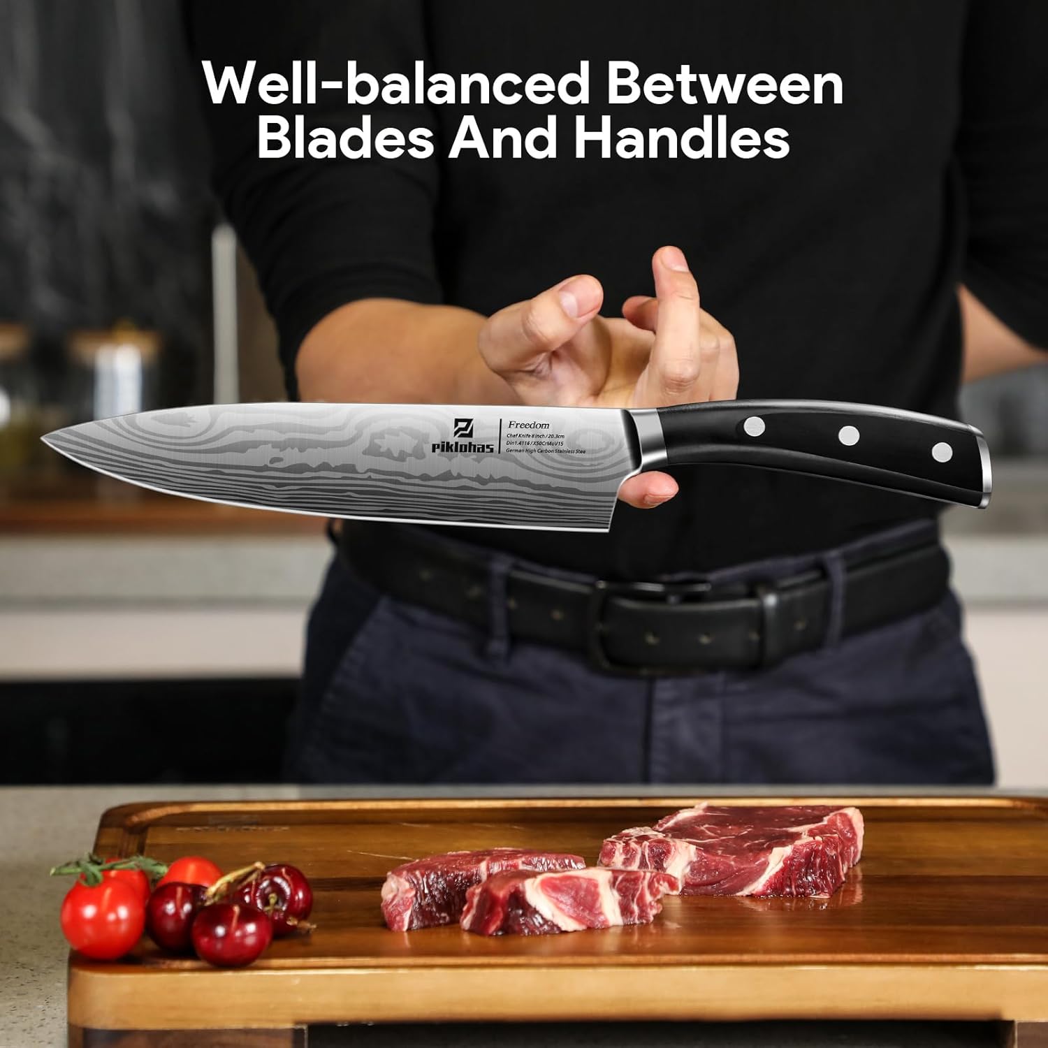 17-Piece German Damascus knives set with magnetic holder Precision sharpness Ergonomic design