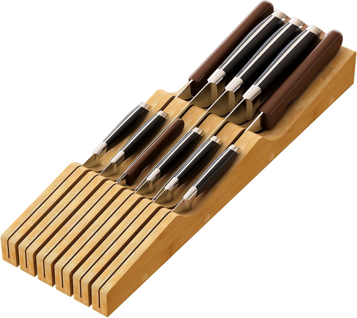 KiPlantDouble Purpose Organizer for Bamboo Wooden Drawer Knives Cutlery Storage