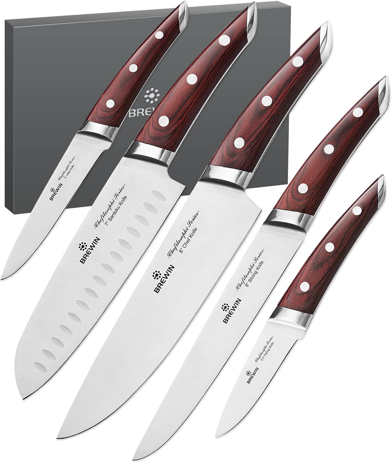 Brewins ChefiLOSOPHI Japanese Chef Knife Set 5PCS Ergonomic Design Complete Set