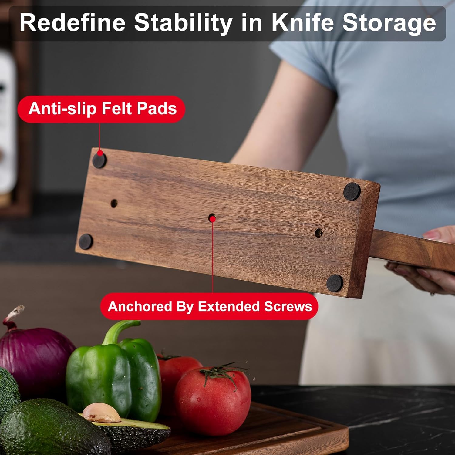 Storane Magnetic Knife Block - Acacia Wood Double Sided Holder