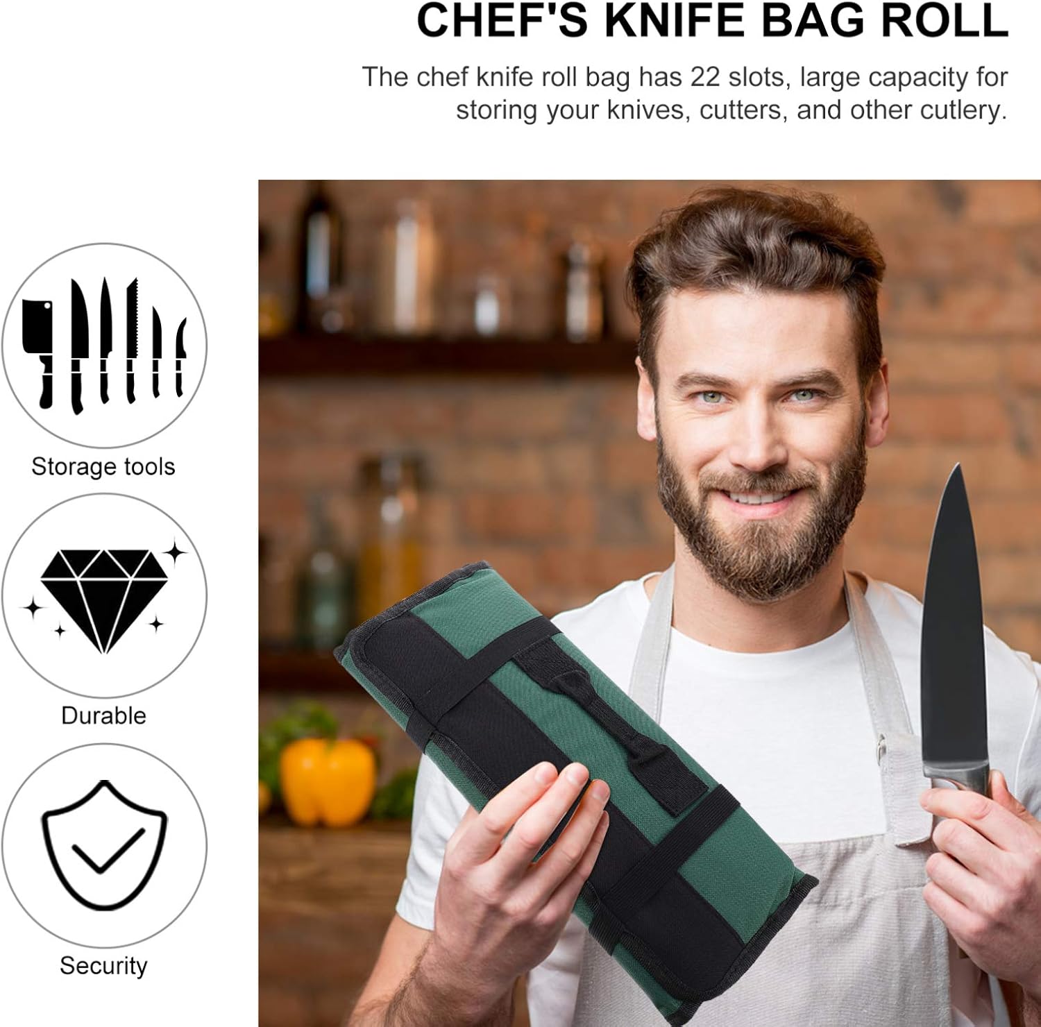 22-Piece Chef Knife Roll Bag with Carry Handle