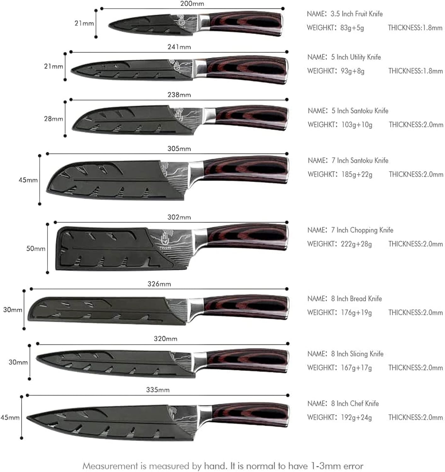 FULLHI 14pcs Japanese Knife Set with Safety Accessories