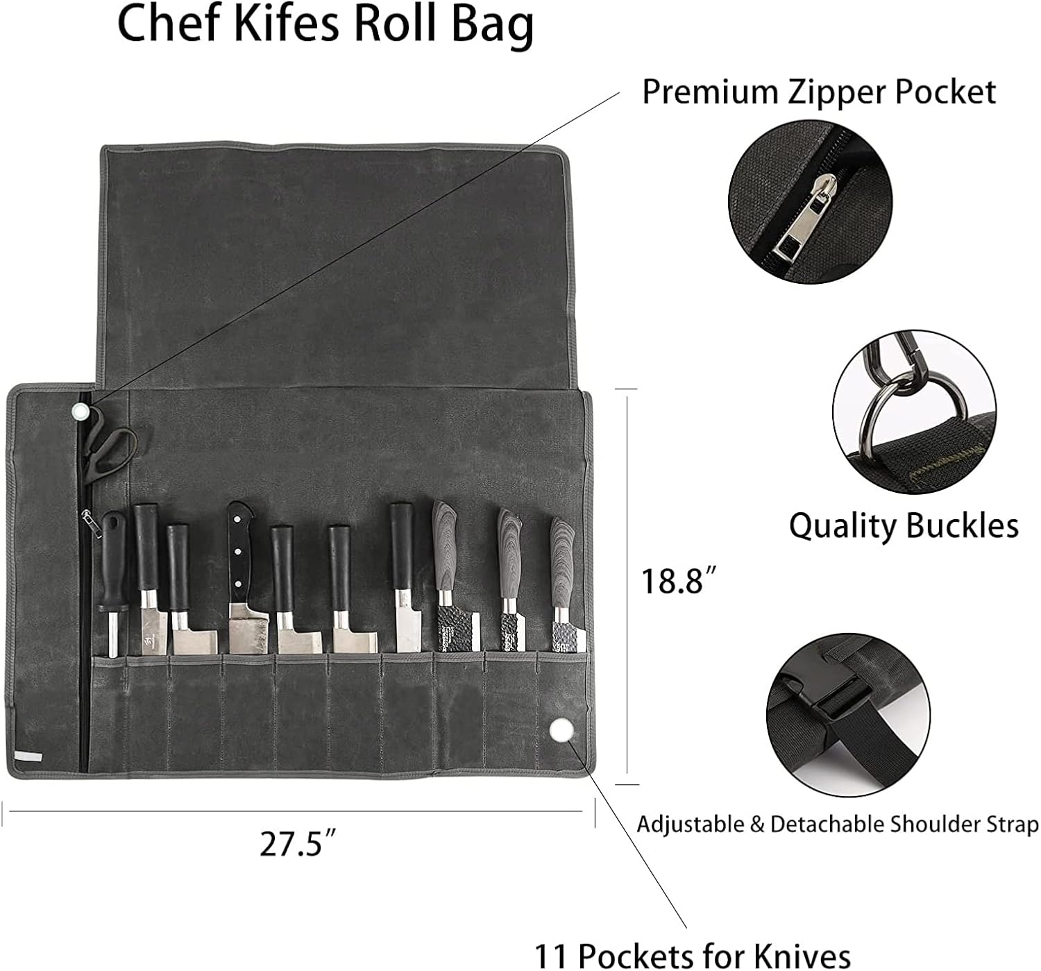 HERSENT Chefs Knife Roll Bag with 10 Slots