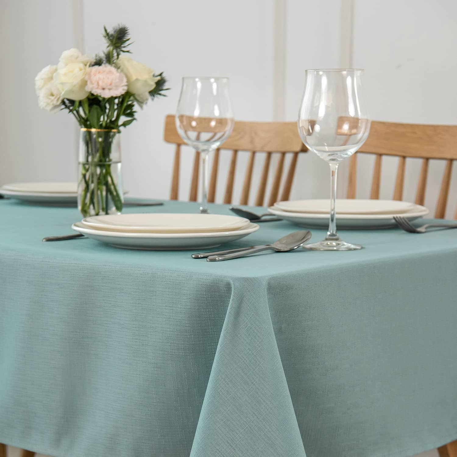 Maxmill Slubby Texture Tablecloth Slate Blue - Durable for Dining Events