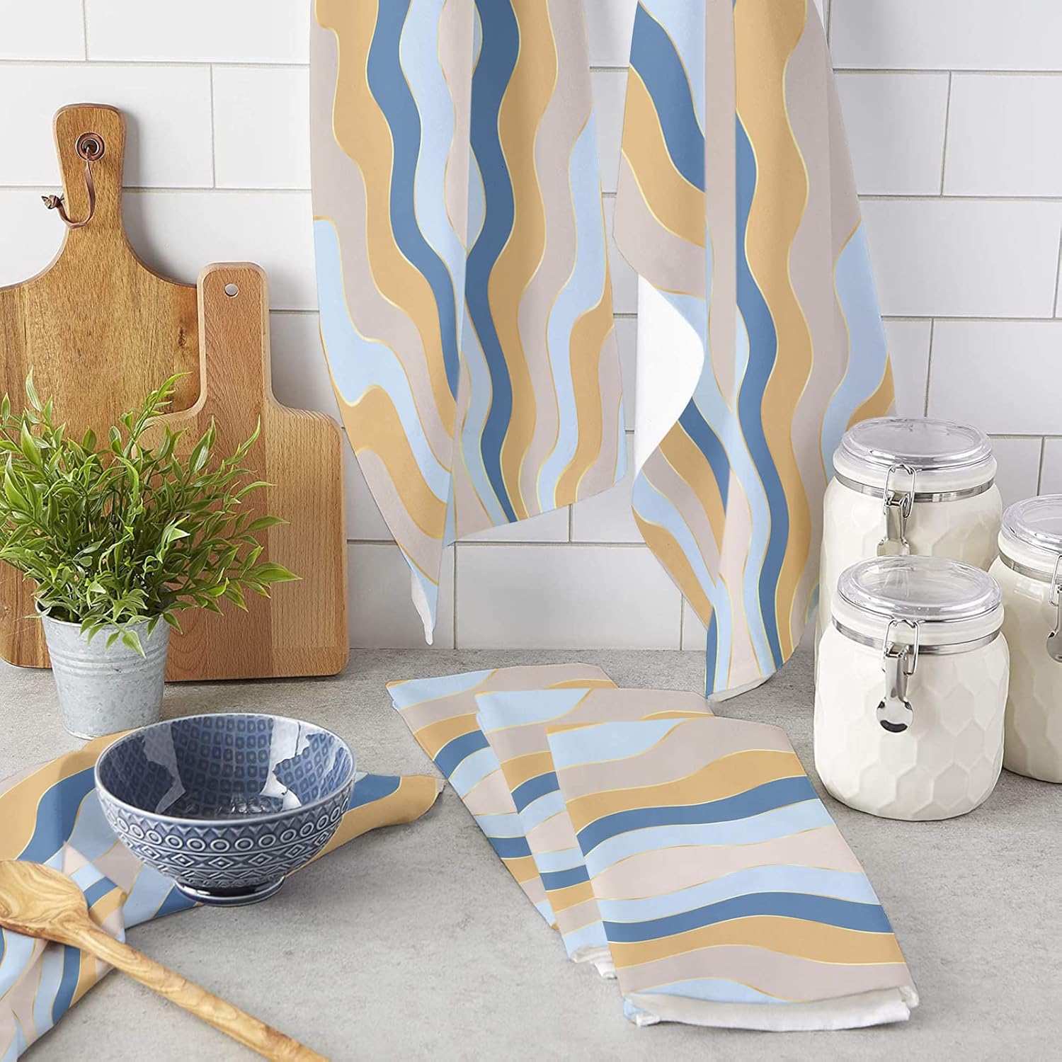ZOE GARDEN Abstract Kitchen Towels 4-PC Geometric Stripes Quick-Dry Microfiber Dishcloth