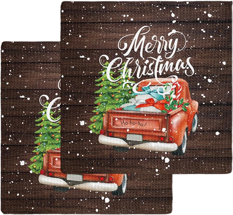 festive Christmas Waffle Dish Towels Quick Dry Microfiber Set of 2