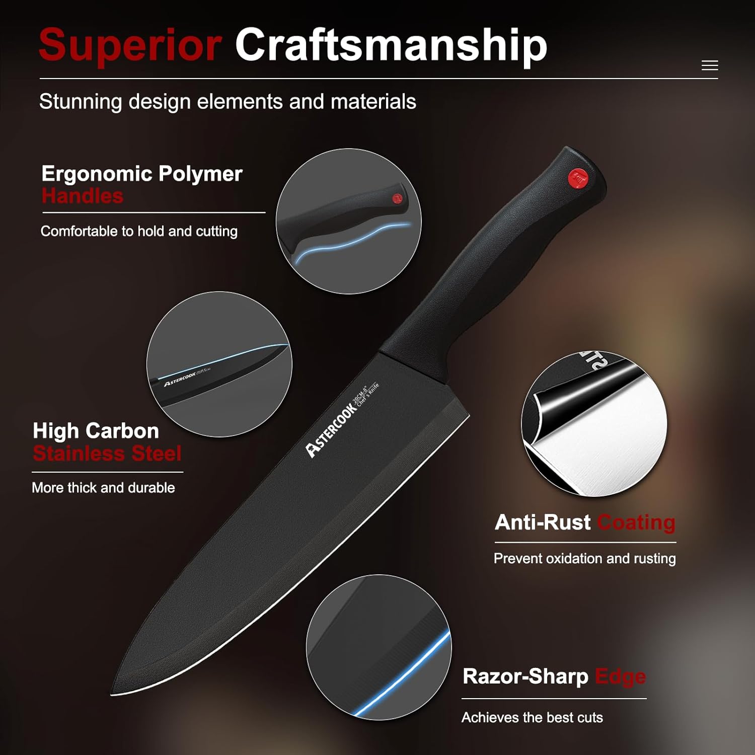 15-Piece German Stainless Steel Knife Set with Built-In Sharpener Lifetime Warranty