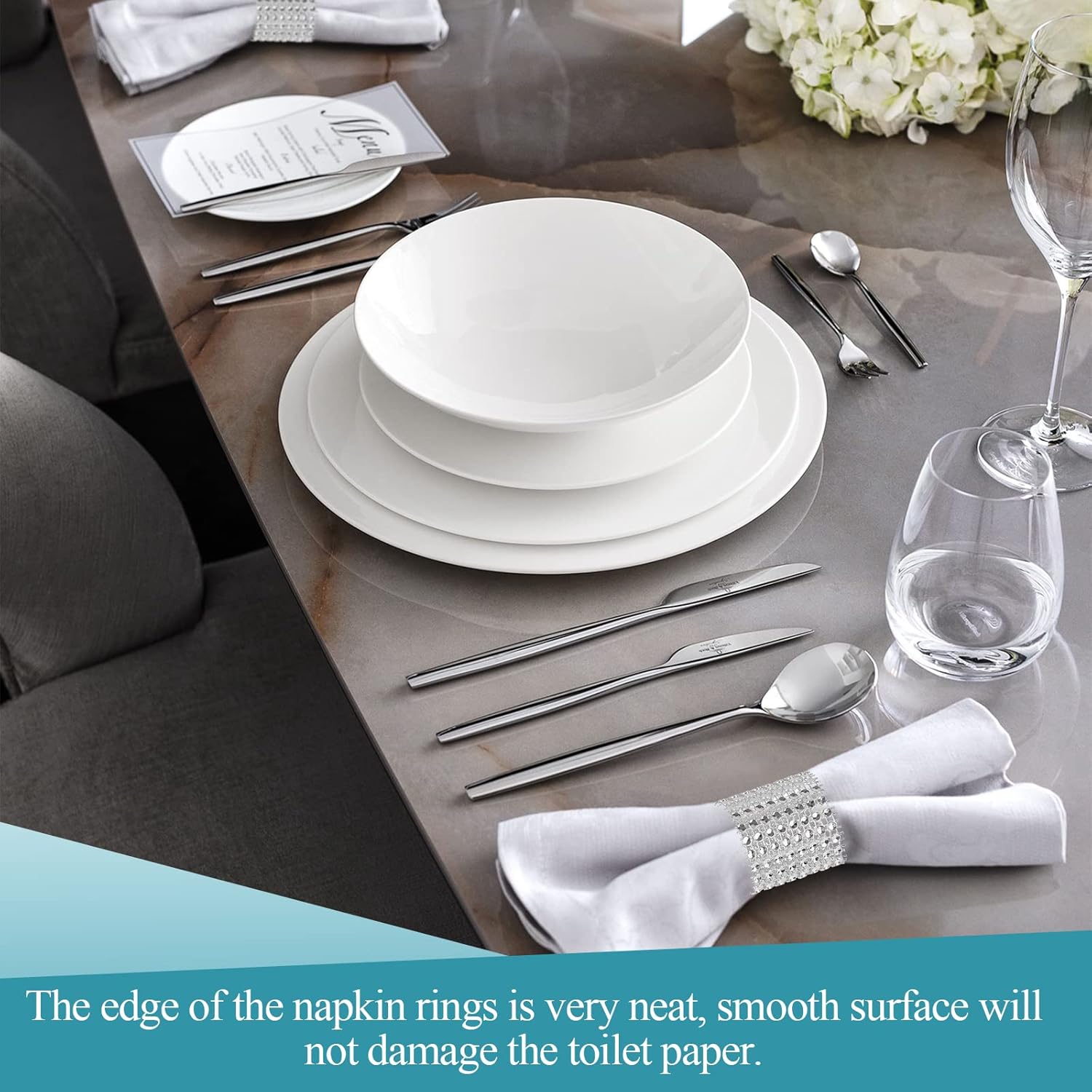 24Pack Silver Napkin Rings Elegant Napkins Rings with Water Diamond Design