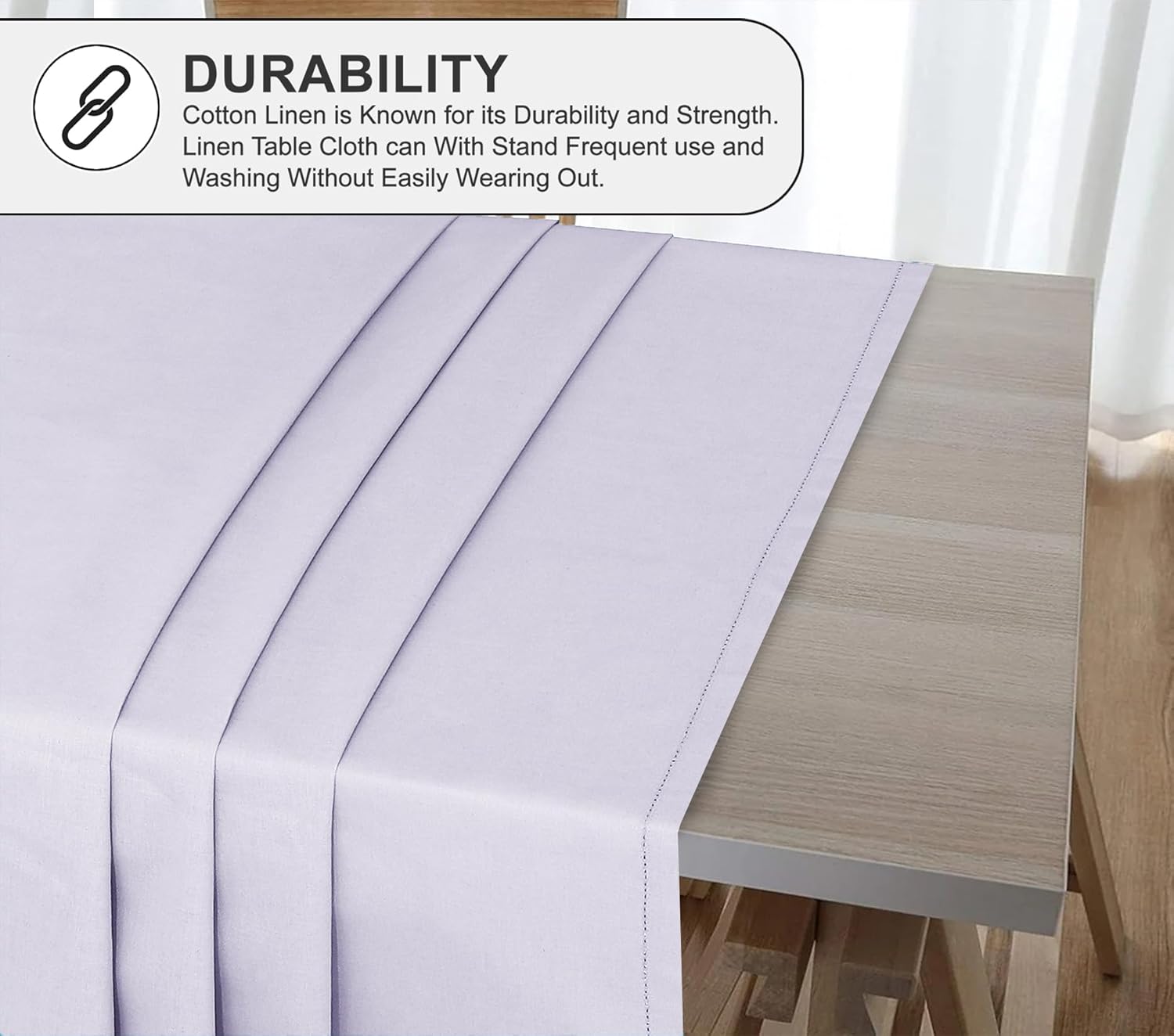 RUVANTI 84x60 Premium Linen Tablecloth Machine Washable Lavender Grey