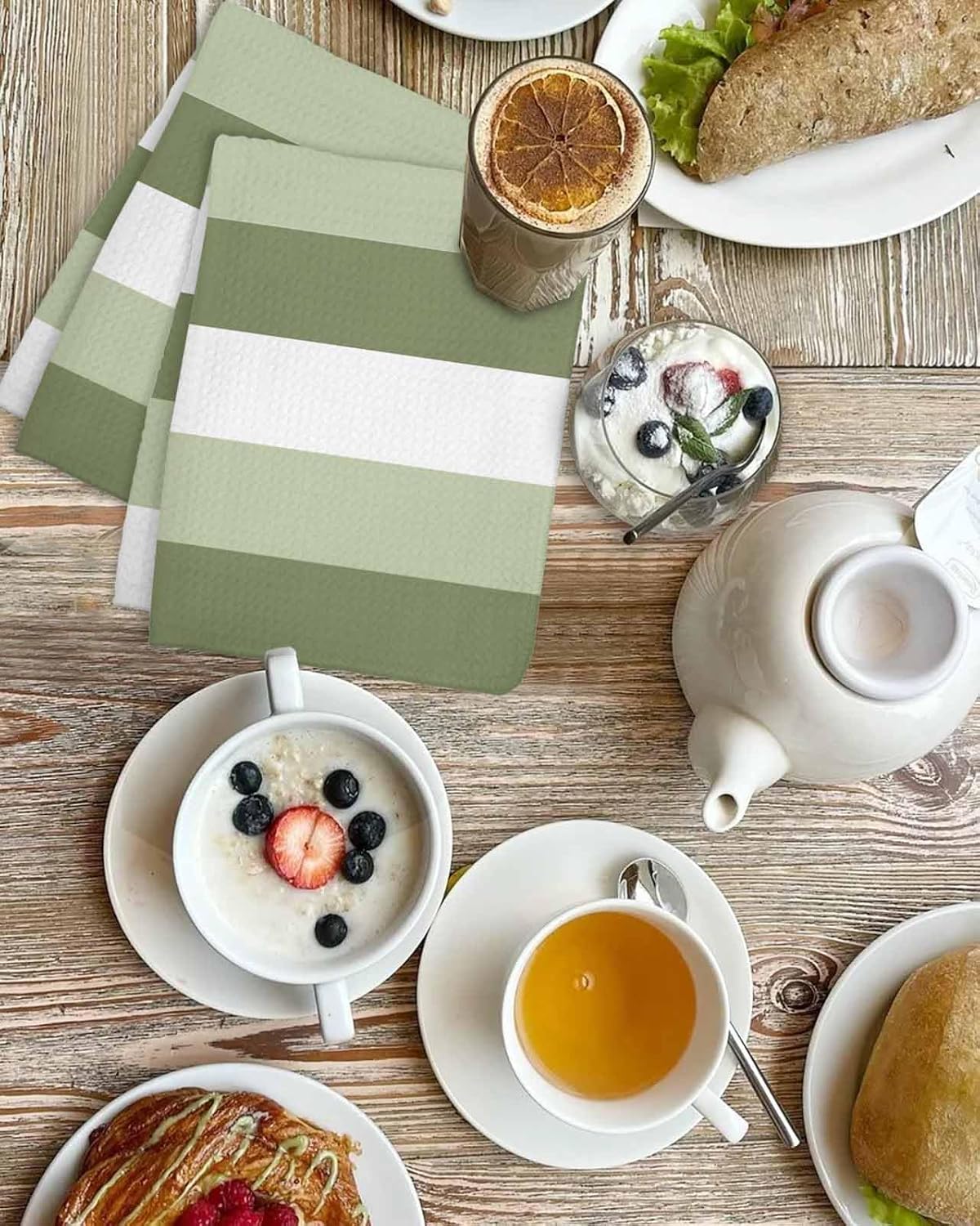 Sage Green Waffle Kitchen Hand Towels Set of 3