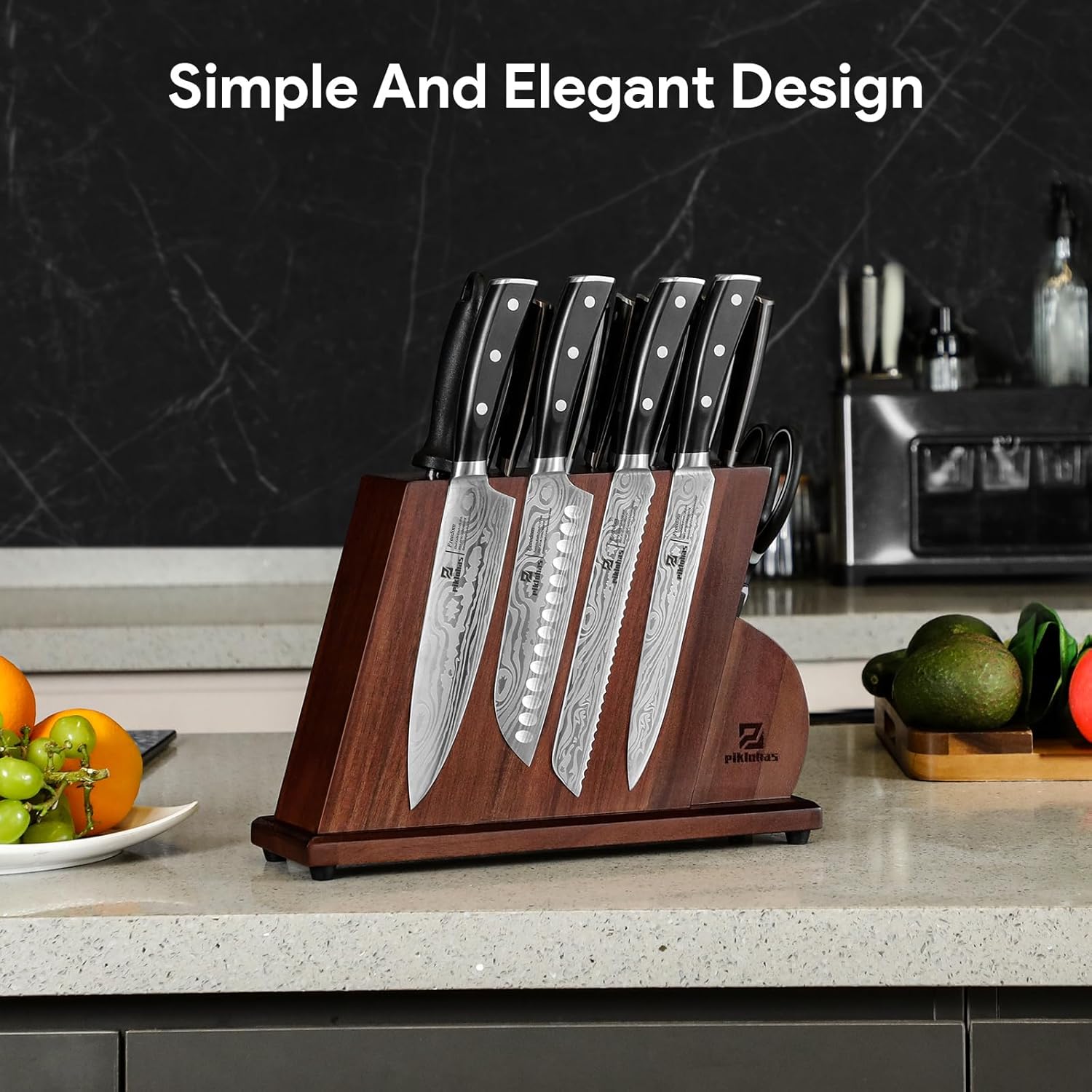 17-Piece German Damascus knives set with magnetic holder Precision sharpness Ergonomic design