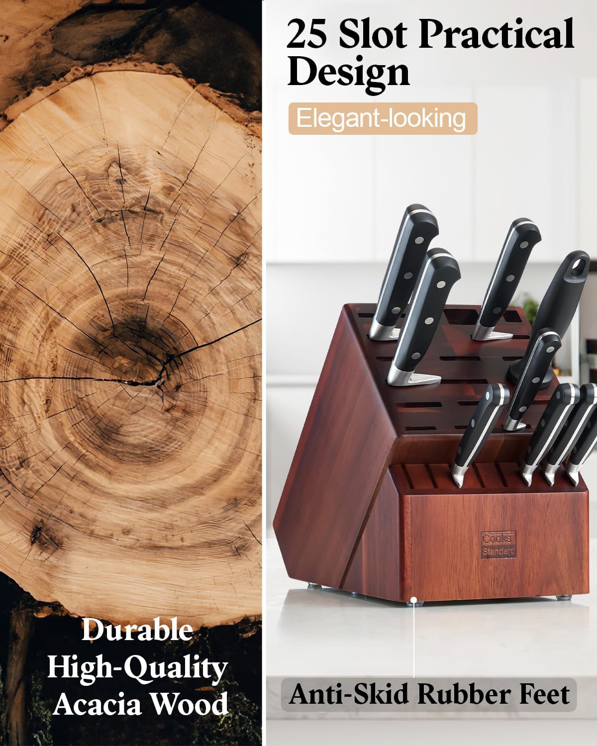Cooks Standard Acacia Wood Knife Block for Easy Storage