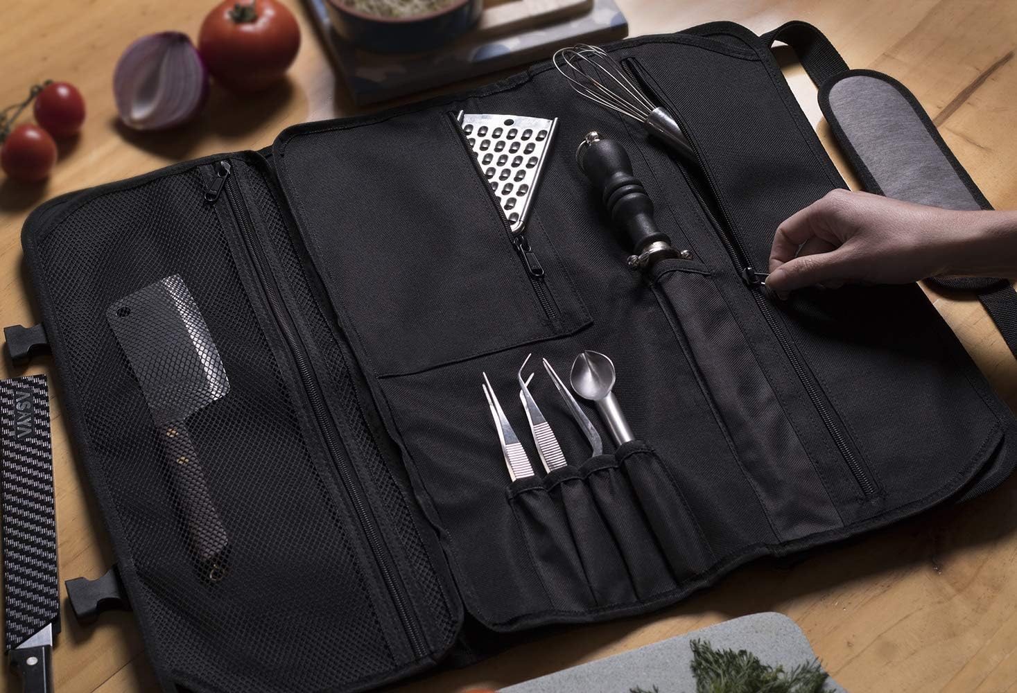 Asaya Chef Knife Roll Bag - 20 Pockets - Durable Stain Resistant nylon