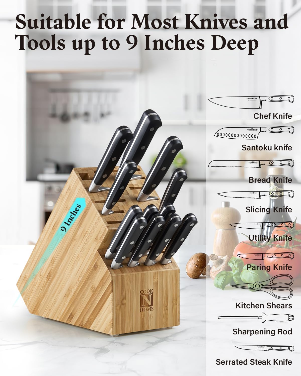 Cook N Home Bamboo Knife Storage Block