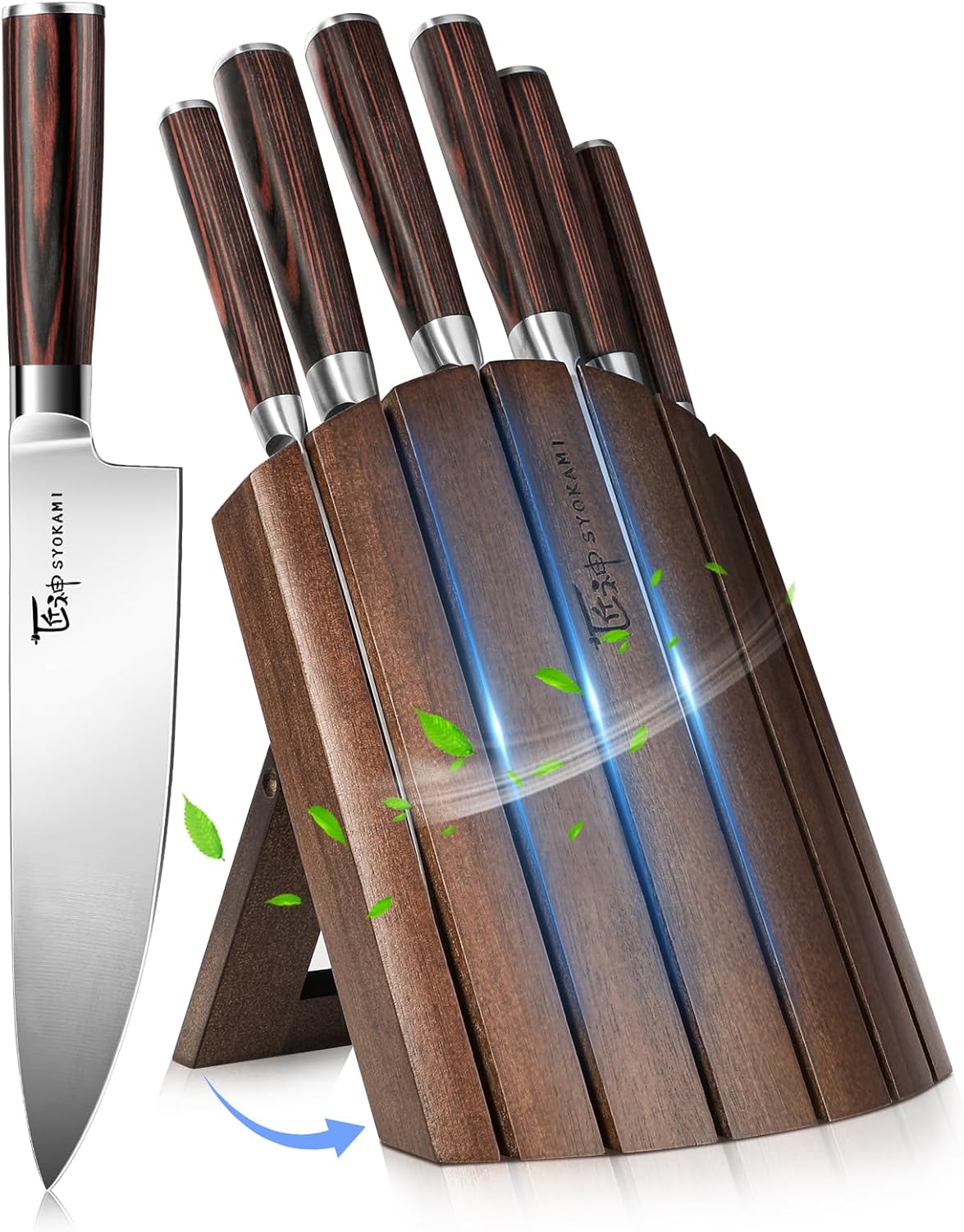 Seven-Piece Japanese Style Knife Set with Folding Magnetic Block