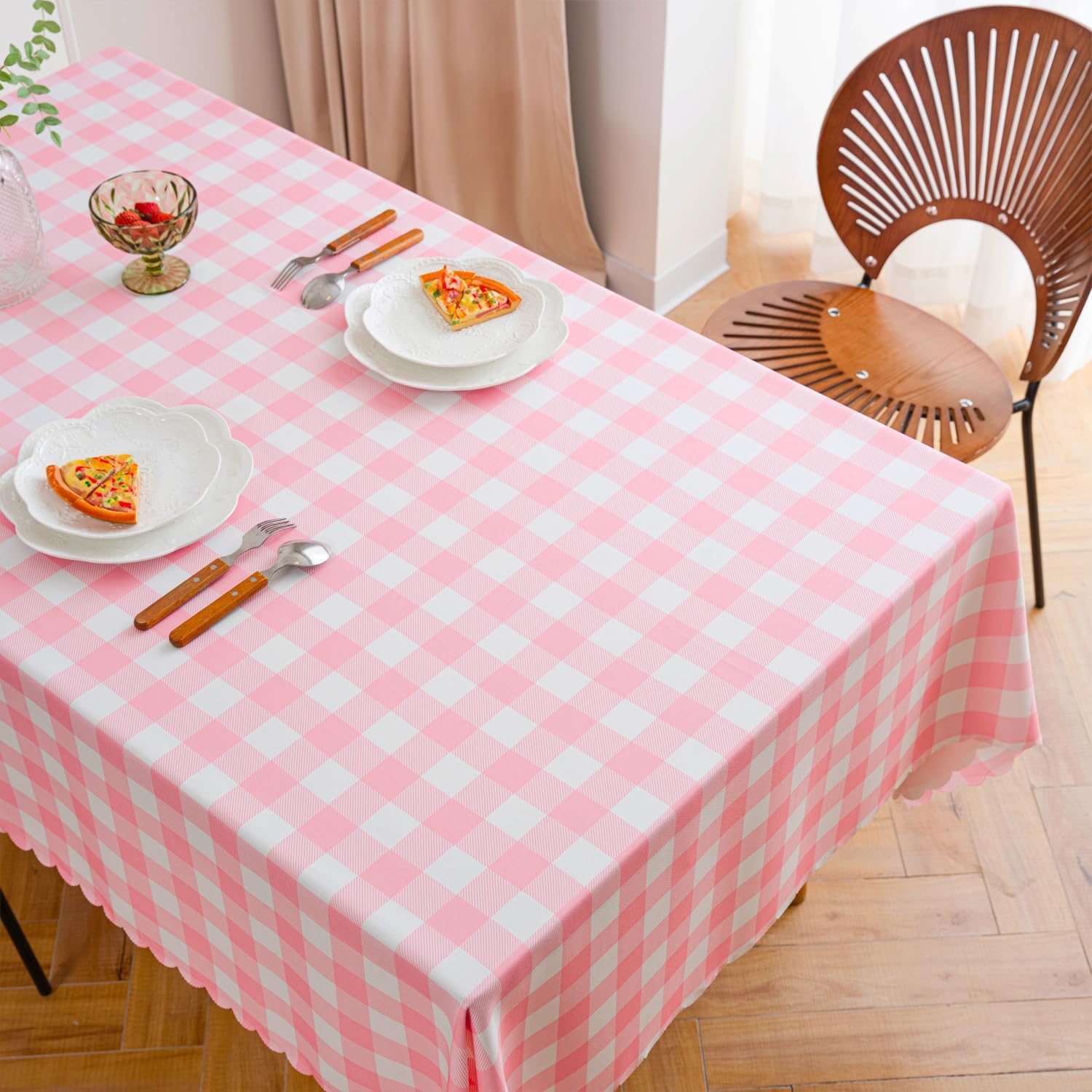 Premium Pink Gingham Tablecloth