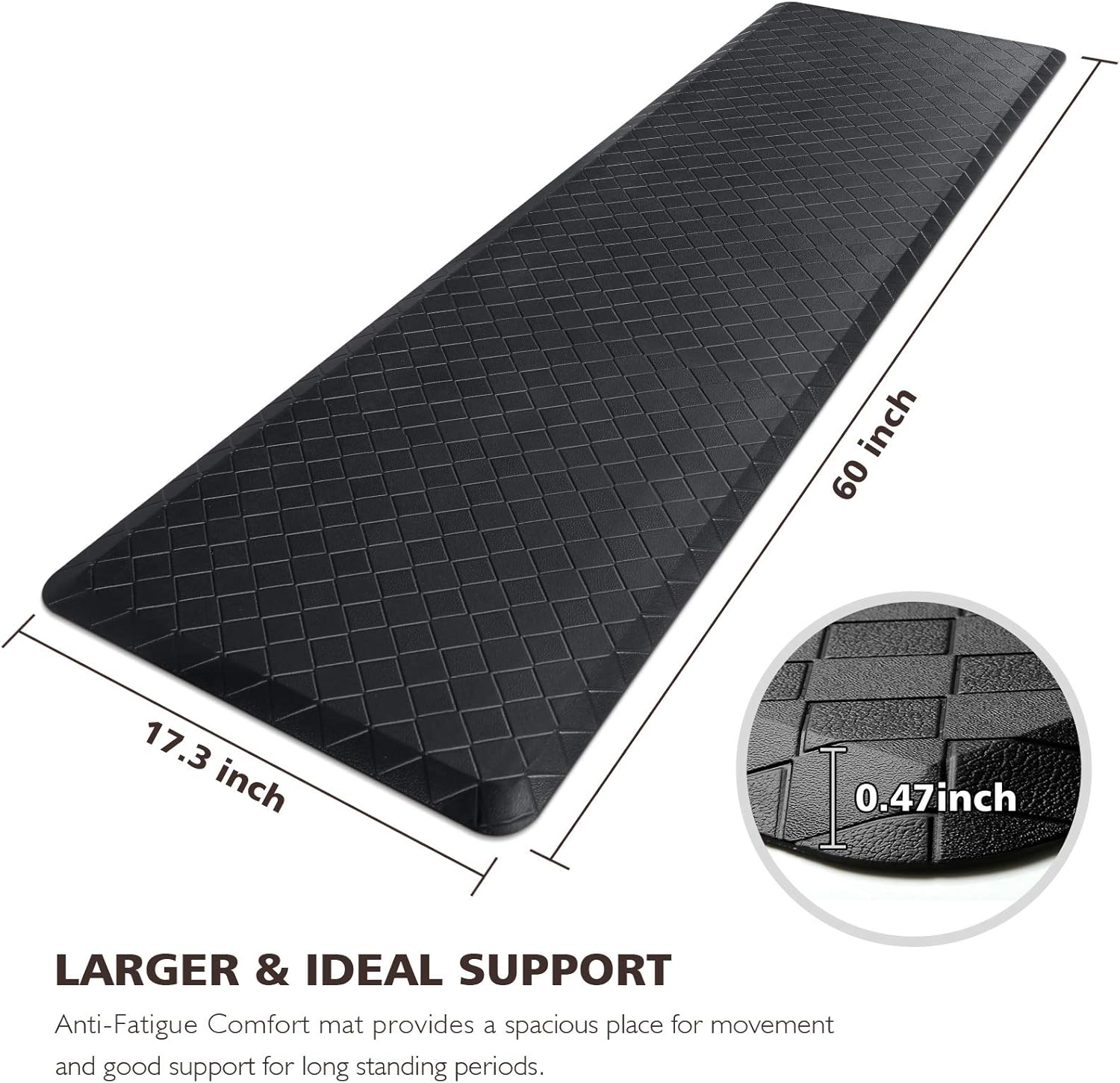 HappyTrends Anti-Fatigue Kitchen Mat Waterproof 173x60 Ergonomic
